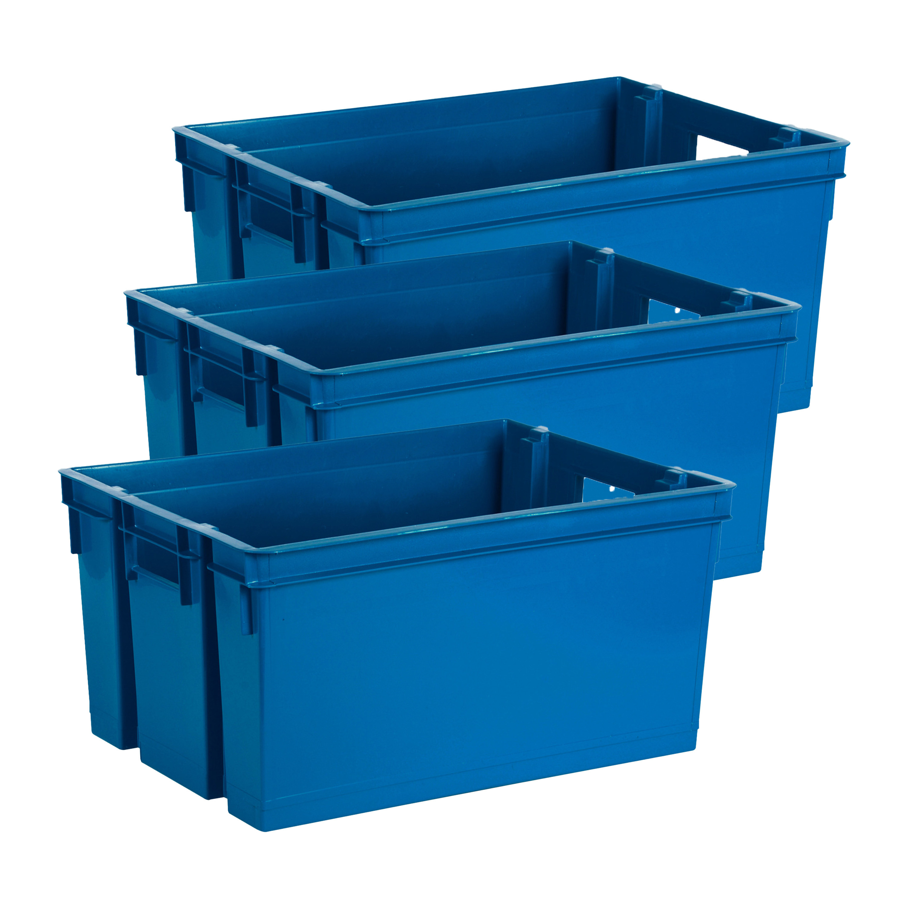EDA Opbergbox-opbergkrat 50 L 3x blauw kunststof 56 x 41 x 29 stapelbaar-nestbaar