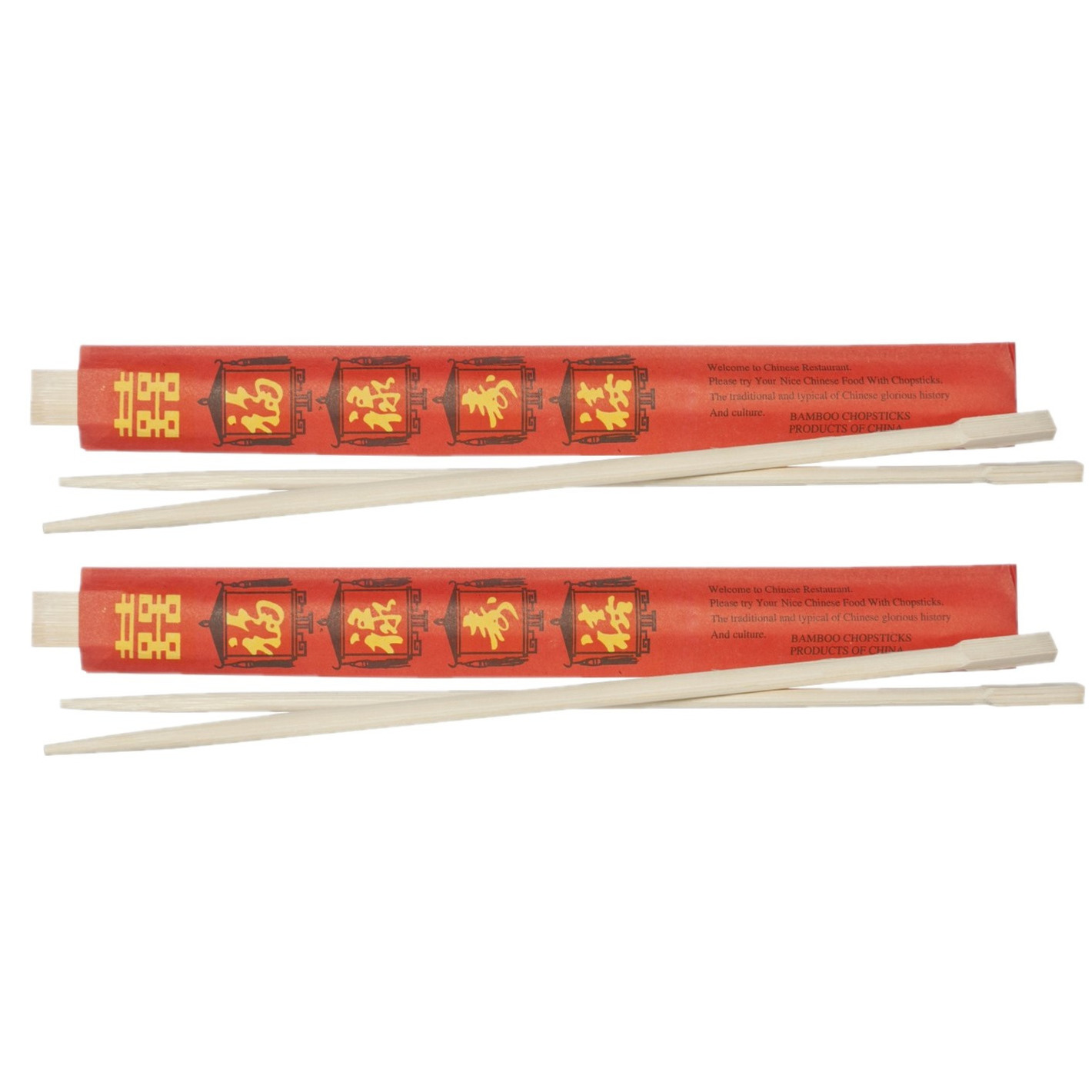 Eetstokjes gemaakt van bamboe in rood papieren zakje 12x stuks