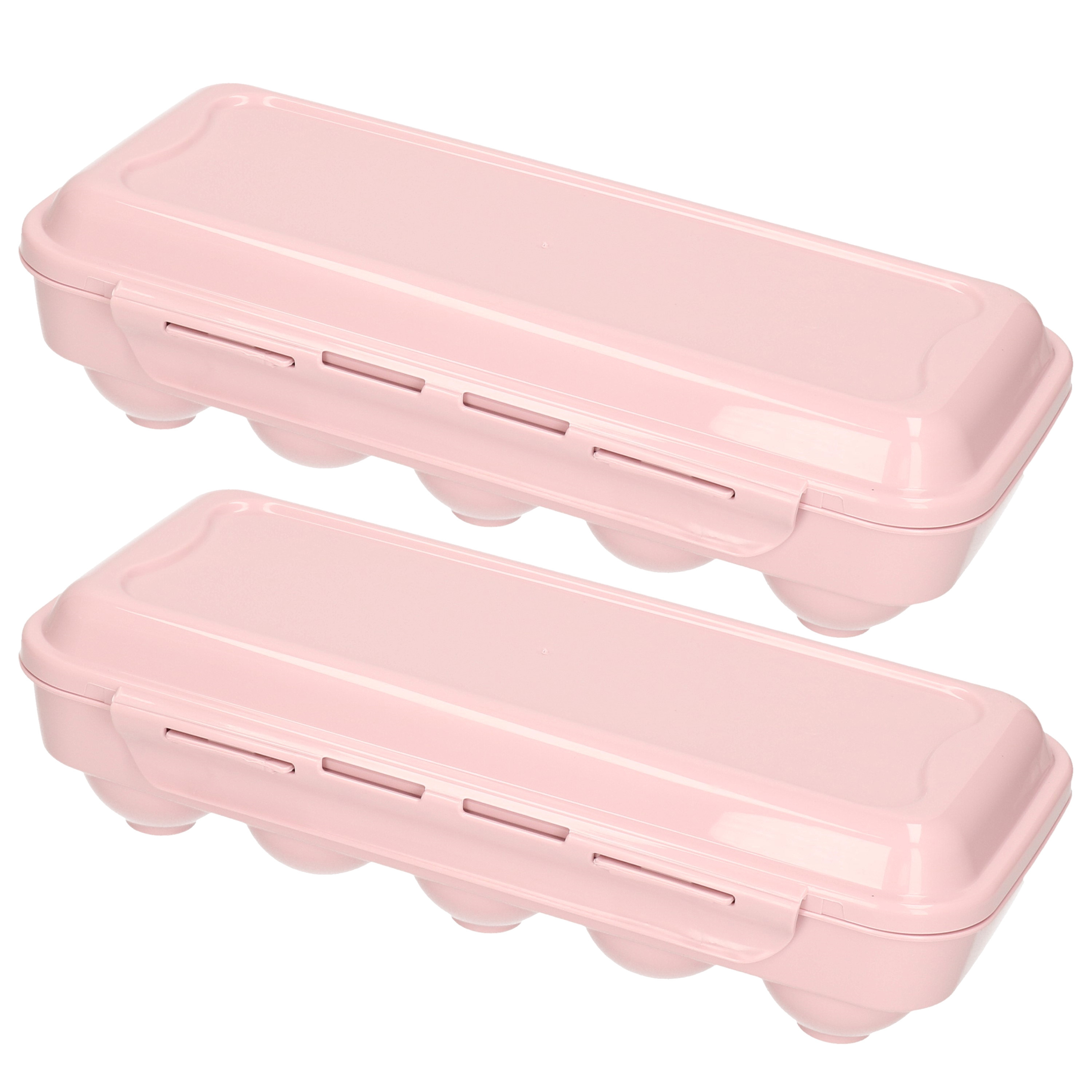 Eierdoos 2x koelkast organizer eierhouder 10 eieren licht roze kunststof 27 x 12,5 cm
