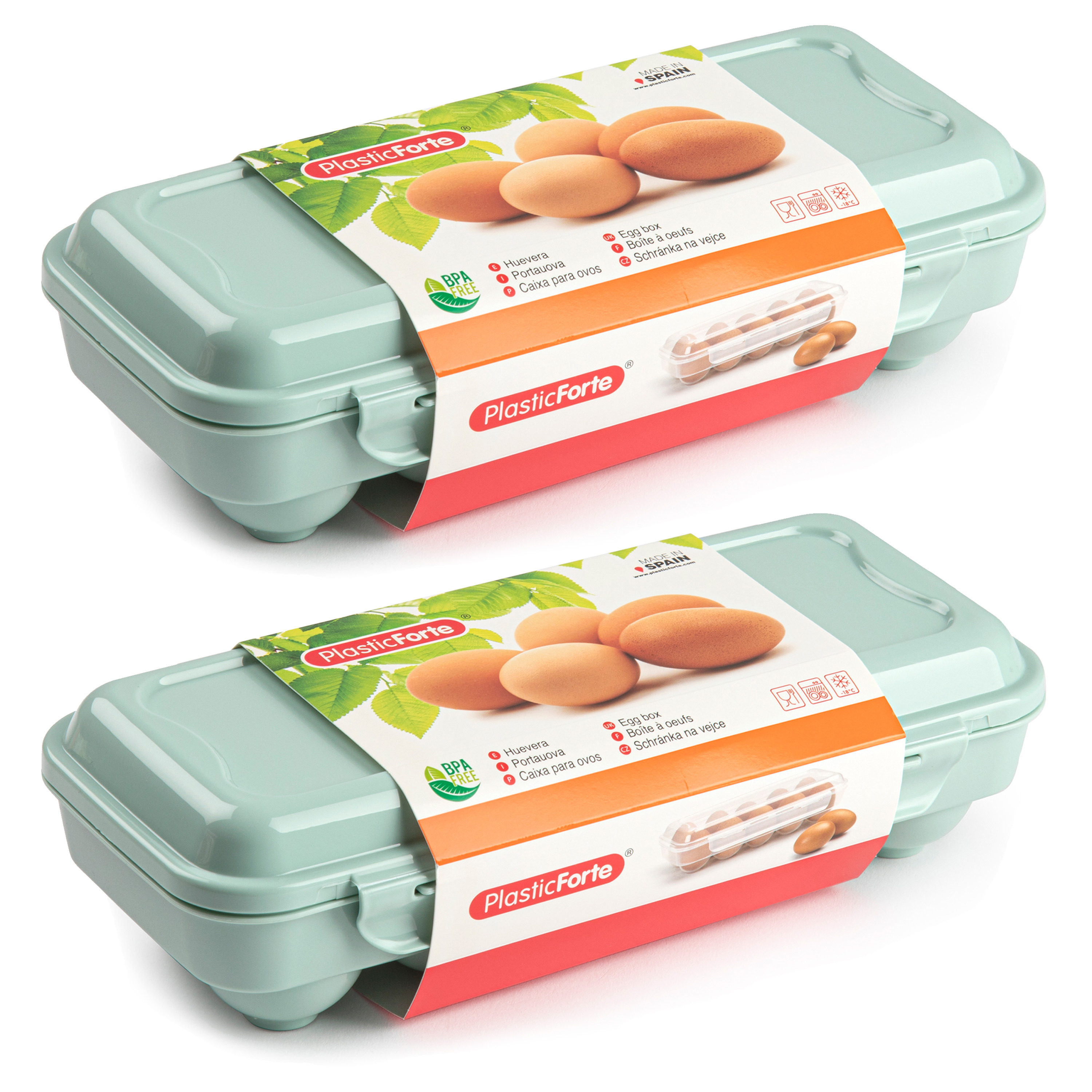 Eierdoos 2x koelkast organizer eierhouder 10 eieren mint groen kunststof 27 x 12,5 cm