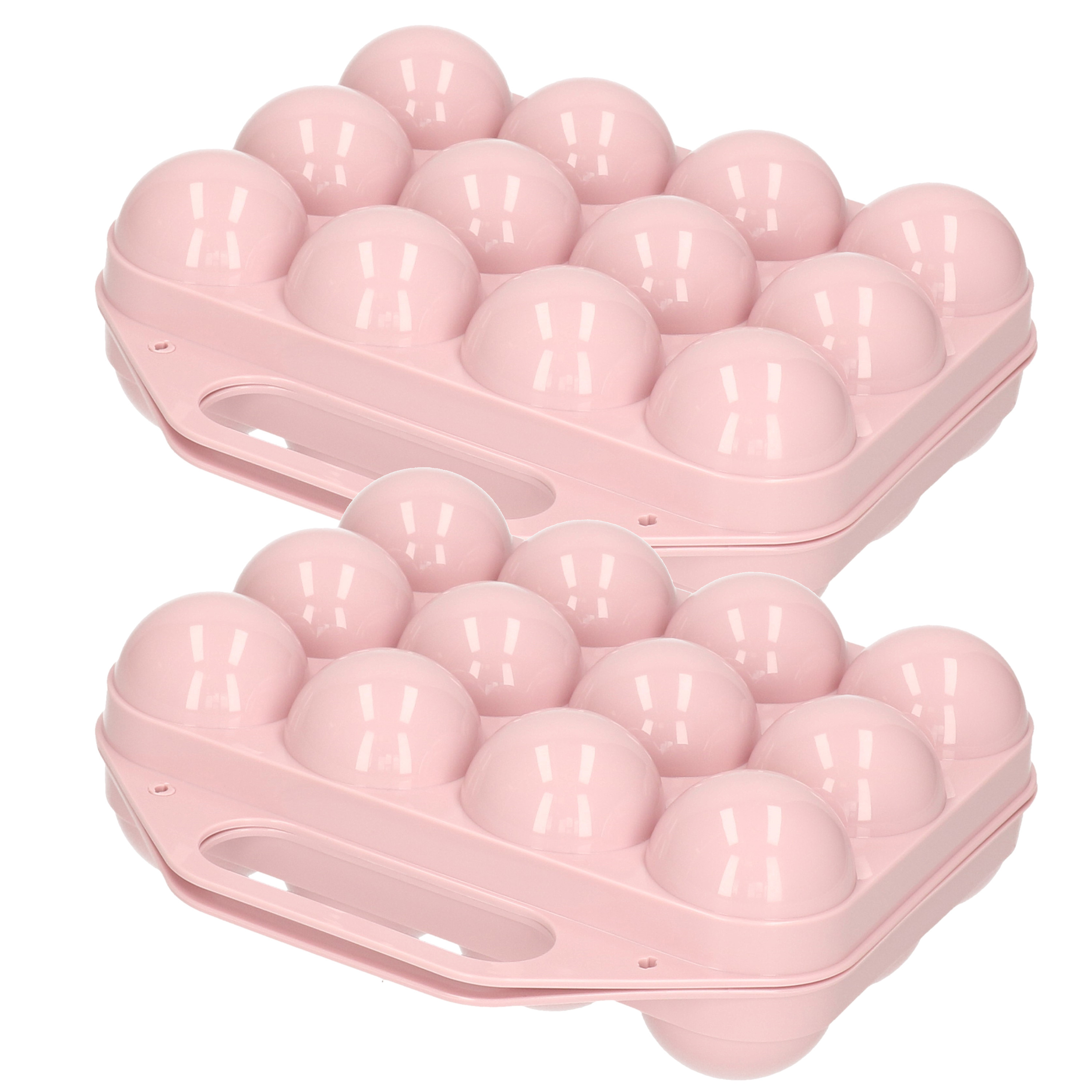Eierdoos 2x koelkast organizer eierhouder 12 eieren licht roze kunststof 20 x 19 cm
