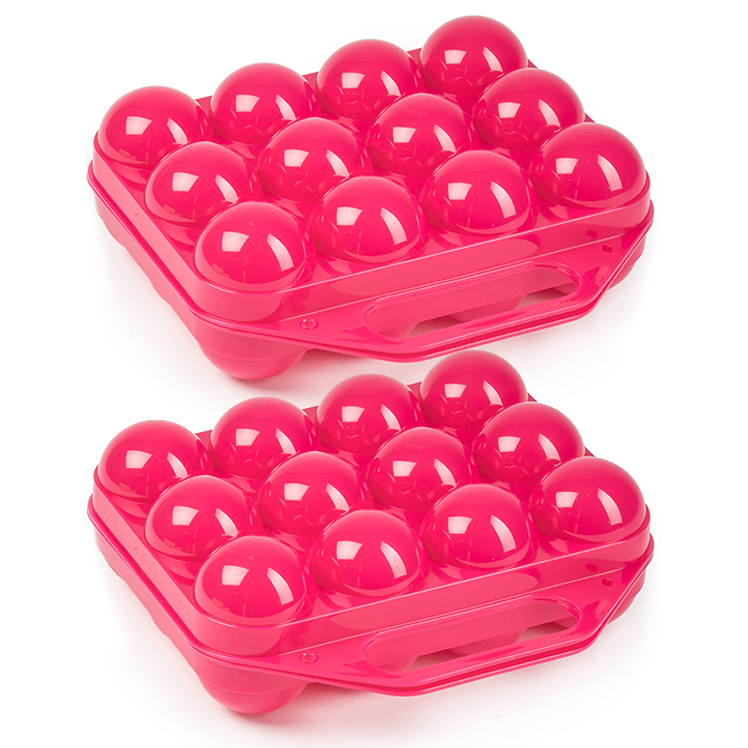 Eierdoos 2x koelkast organizer eierhouder 12 eieren roze kunststof 20 x 19 cm