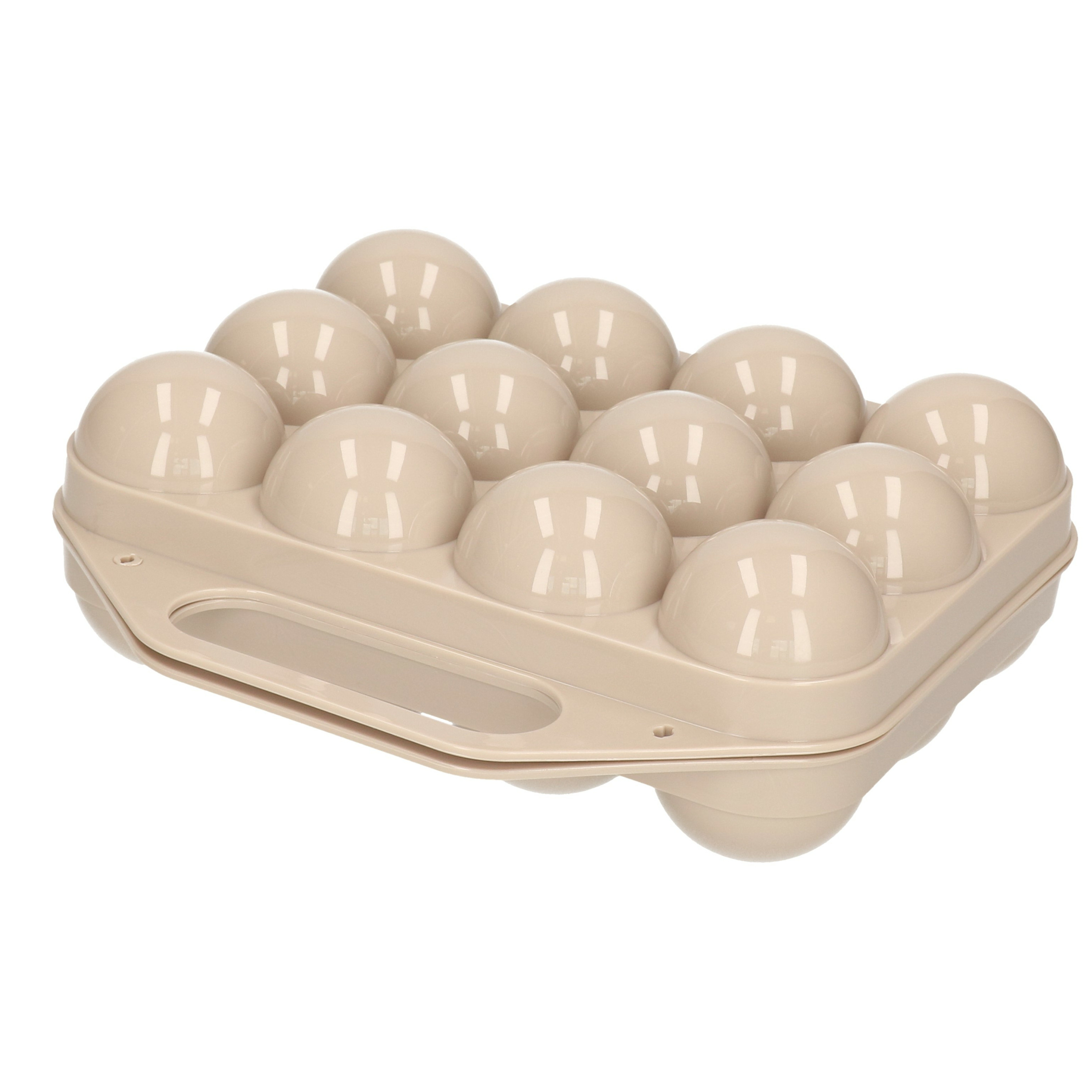 Eierdoos koelkast organizer eierhouder 12 eieren taupe kunststof 20 x 19 cm