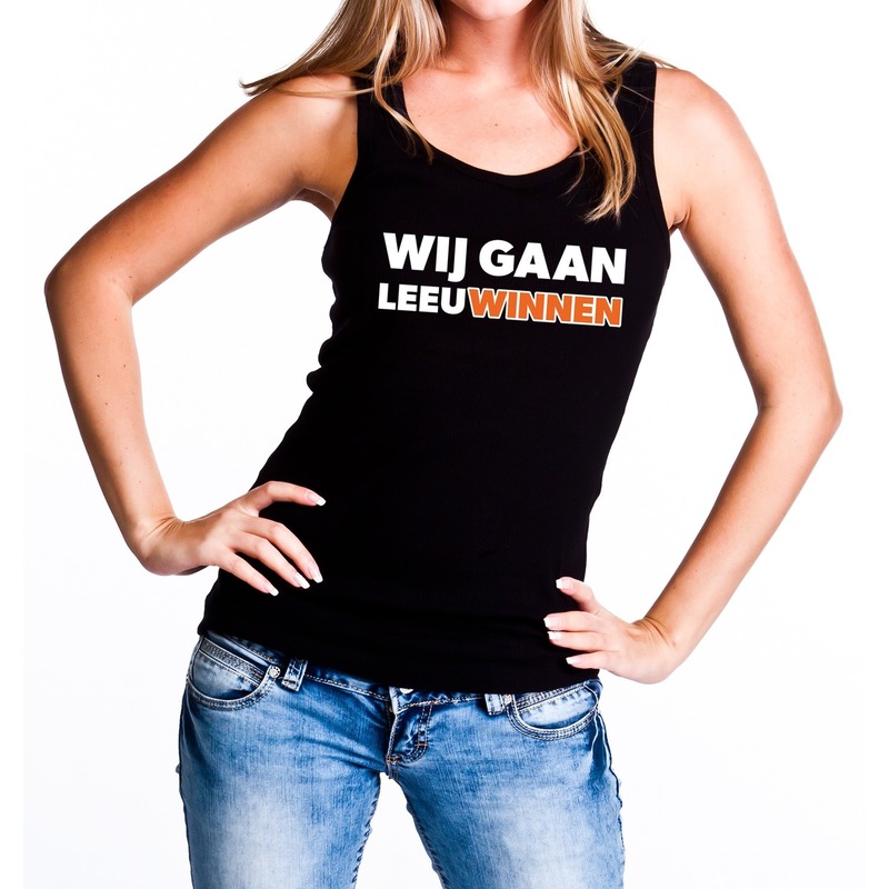EK-WK supporter tanktop-mouwloos shirt wij gaan LeeuWinnen zwart voor dames