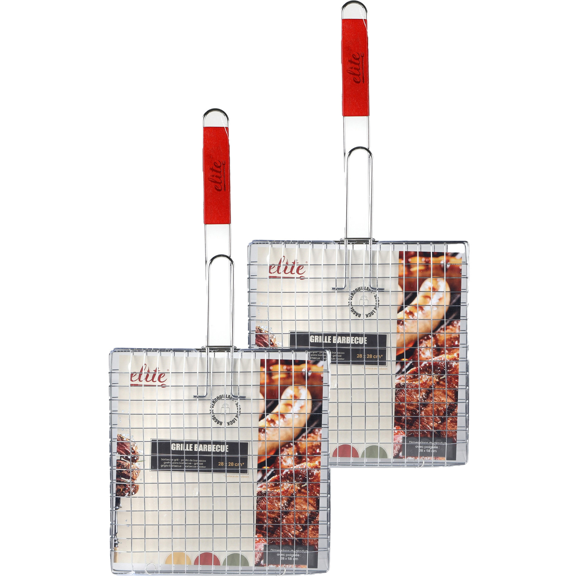 Elite BBQ-barbecue rooster 2x klem grill metaal-hout 28 x 58 x 1 cm