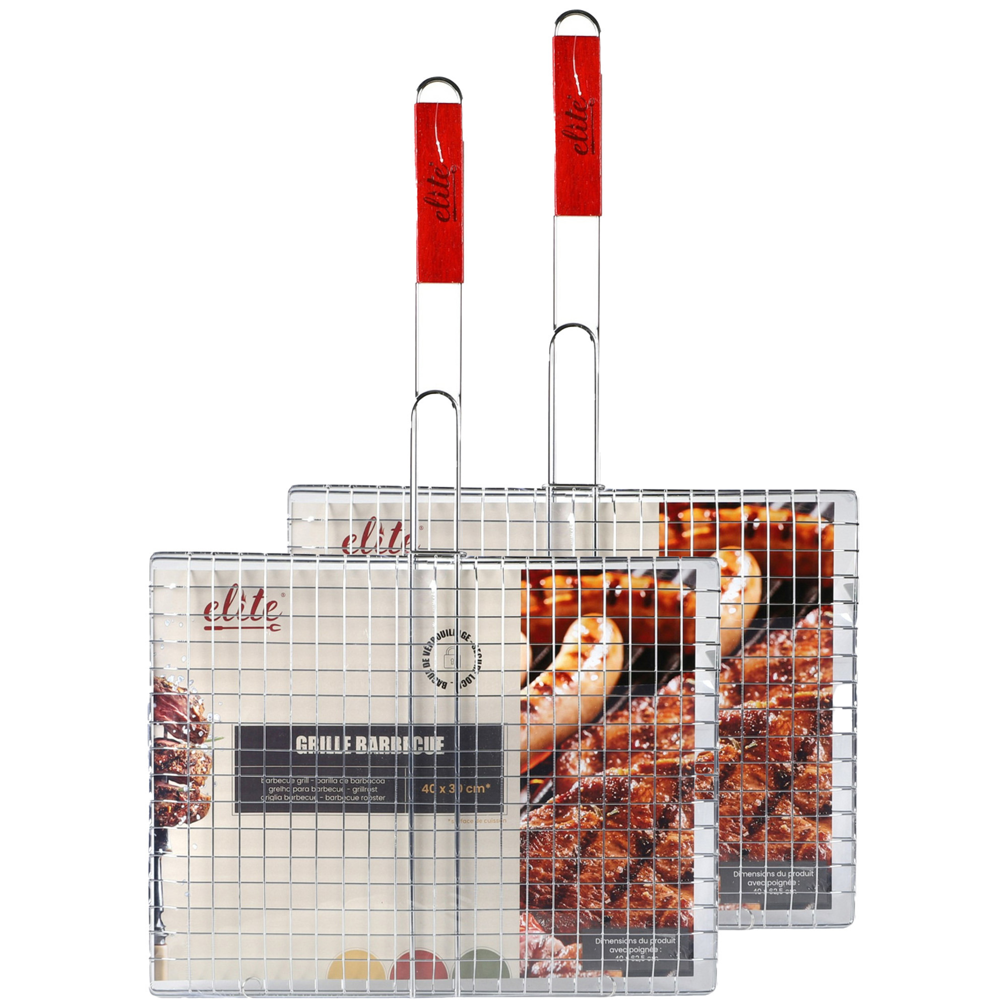 Elite BBQ-barbecue rooster 2x klem grill metaal-hout 40 x 62 x 1 cm Extra groot formaat