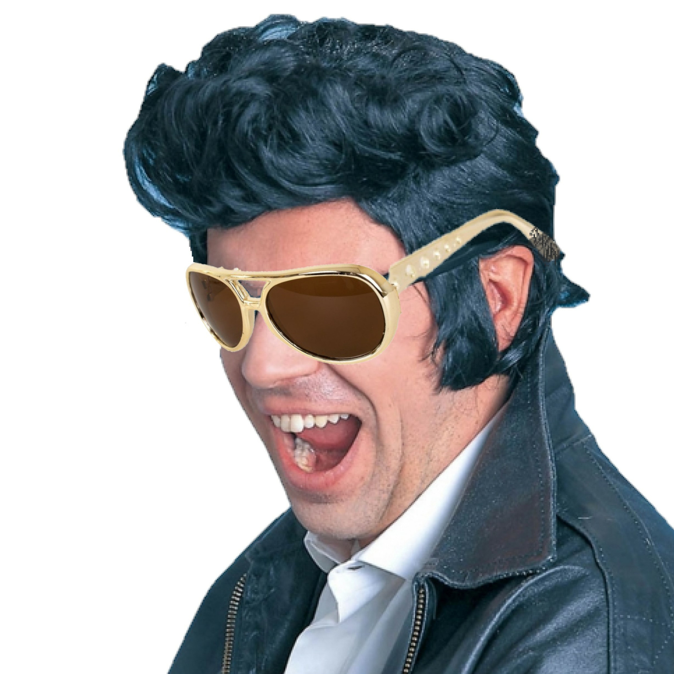 Elvis Rock an roll star verkleed set pruik zwart en bril voor heren