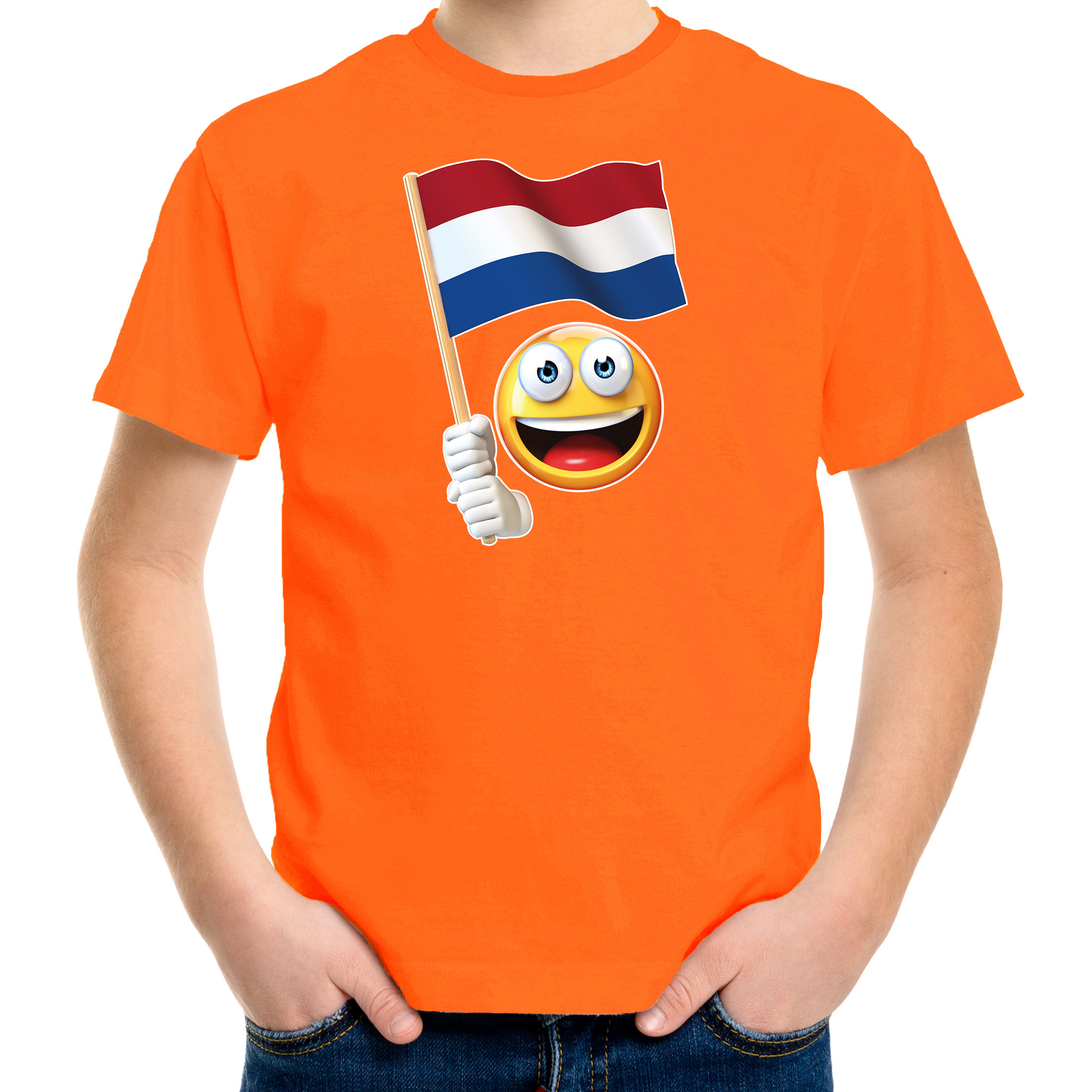 Emoticon landen-vakantie shirt oranje voor kinderen met emoticon