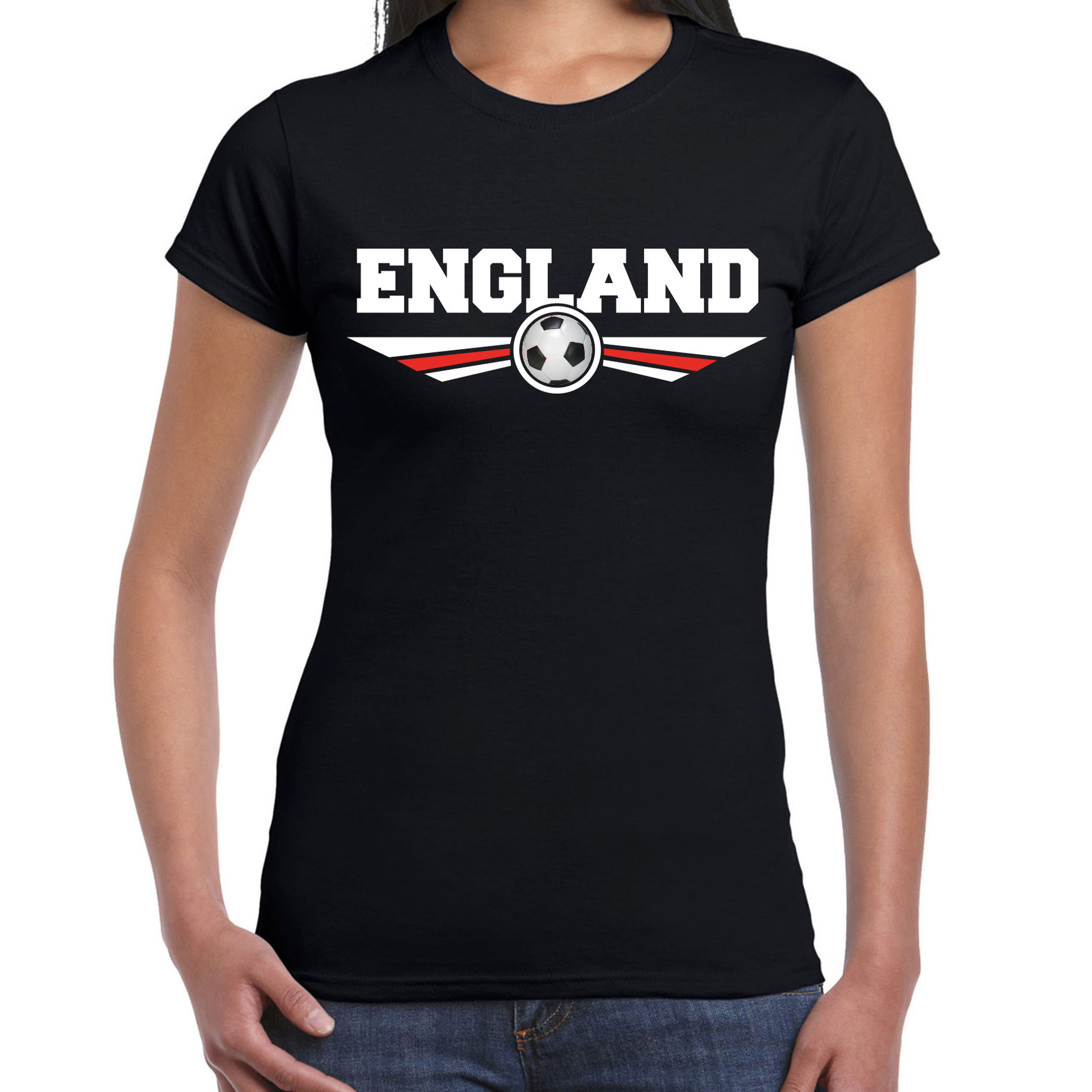 Engeland-England landen-voetbal shirt met wapen in de kleuren van de Engelse vlag zwart voor dames