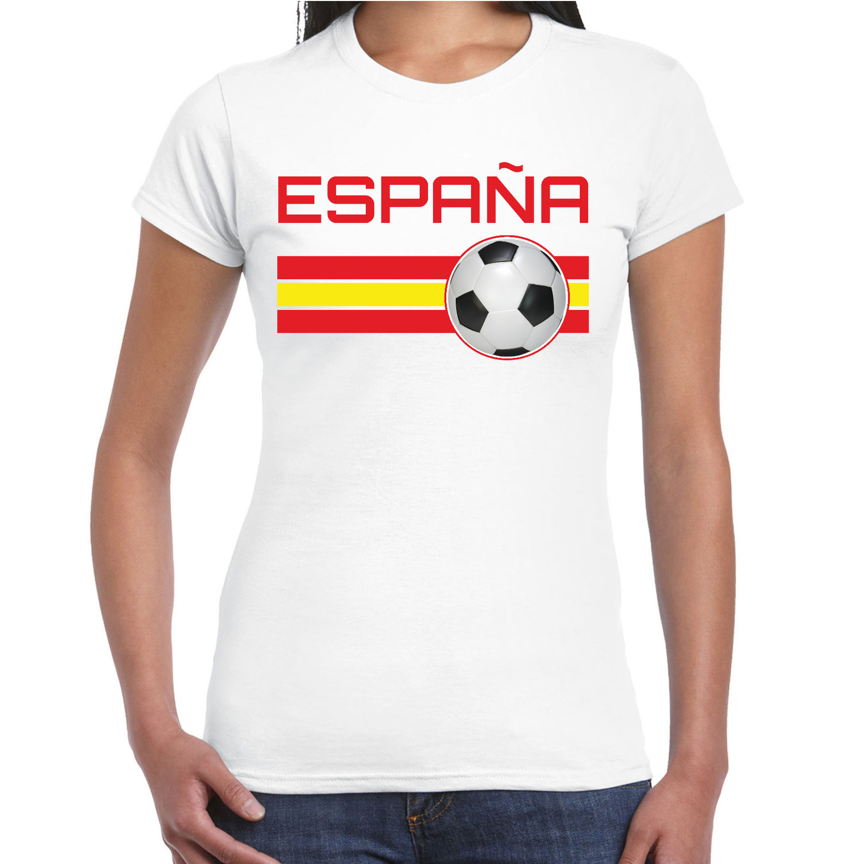Espana-Spanje voetbal-landen shirt met voetbal en Spaanse vlag wit voor dames