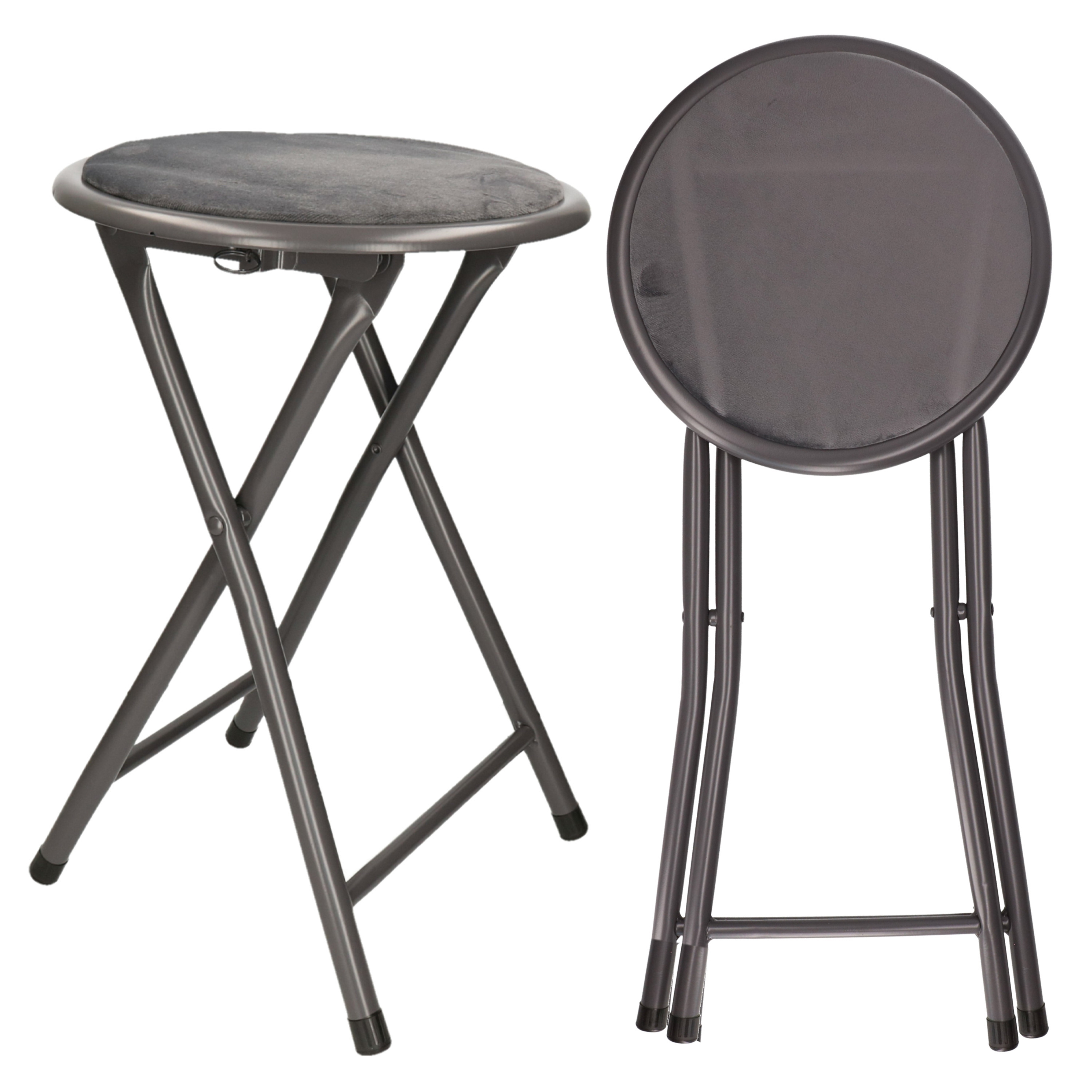 Excellent Houseware bijzet krukje-stoel 2x Opvouwbaar grijs