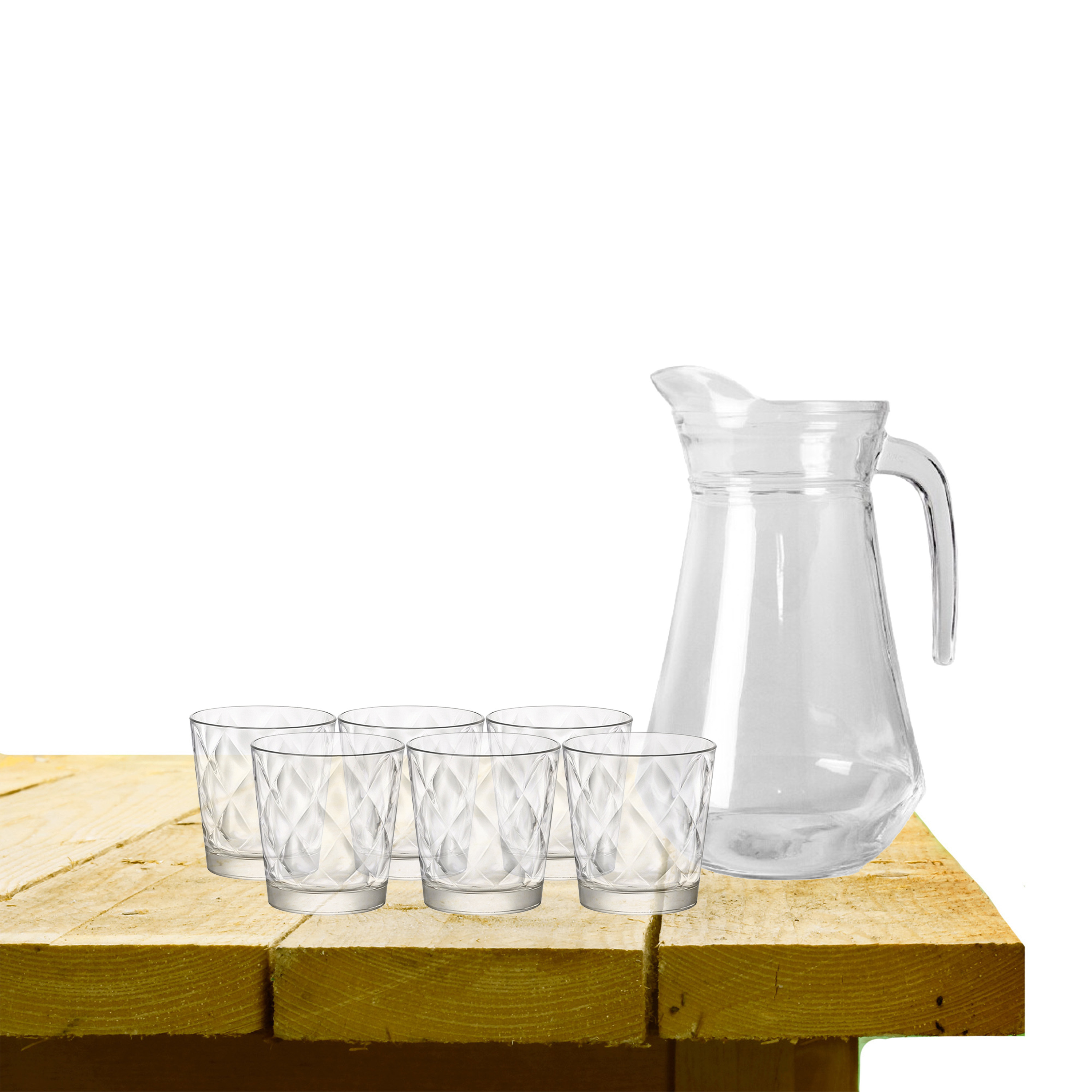 Excellent Houseware karaf schenkkan glas 1000 ml met 6x stuks waterglazen