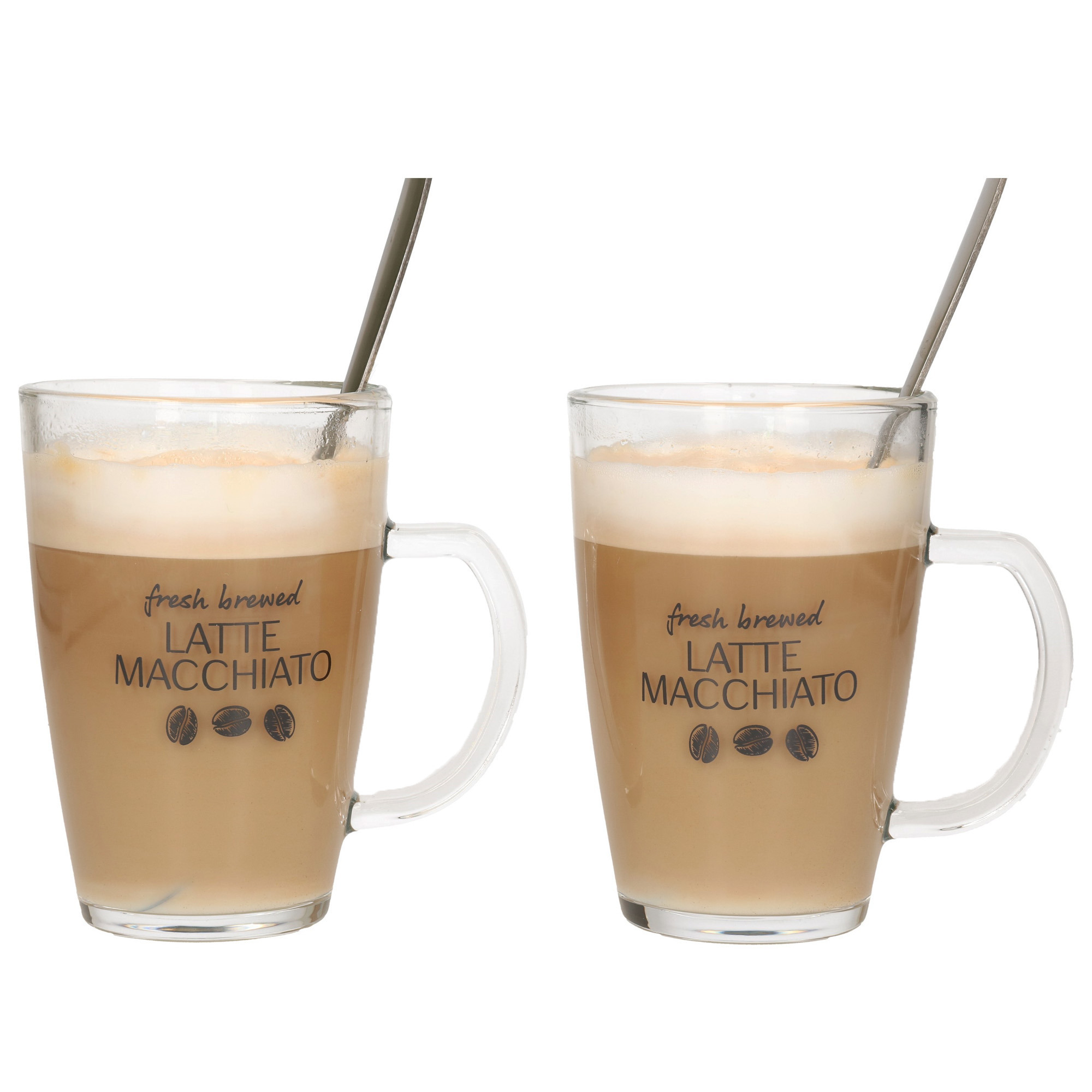 Excellent Houseware Latte macchiato glazen set 2x incl. lepels glas 300 ml koffie glazen