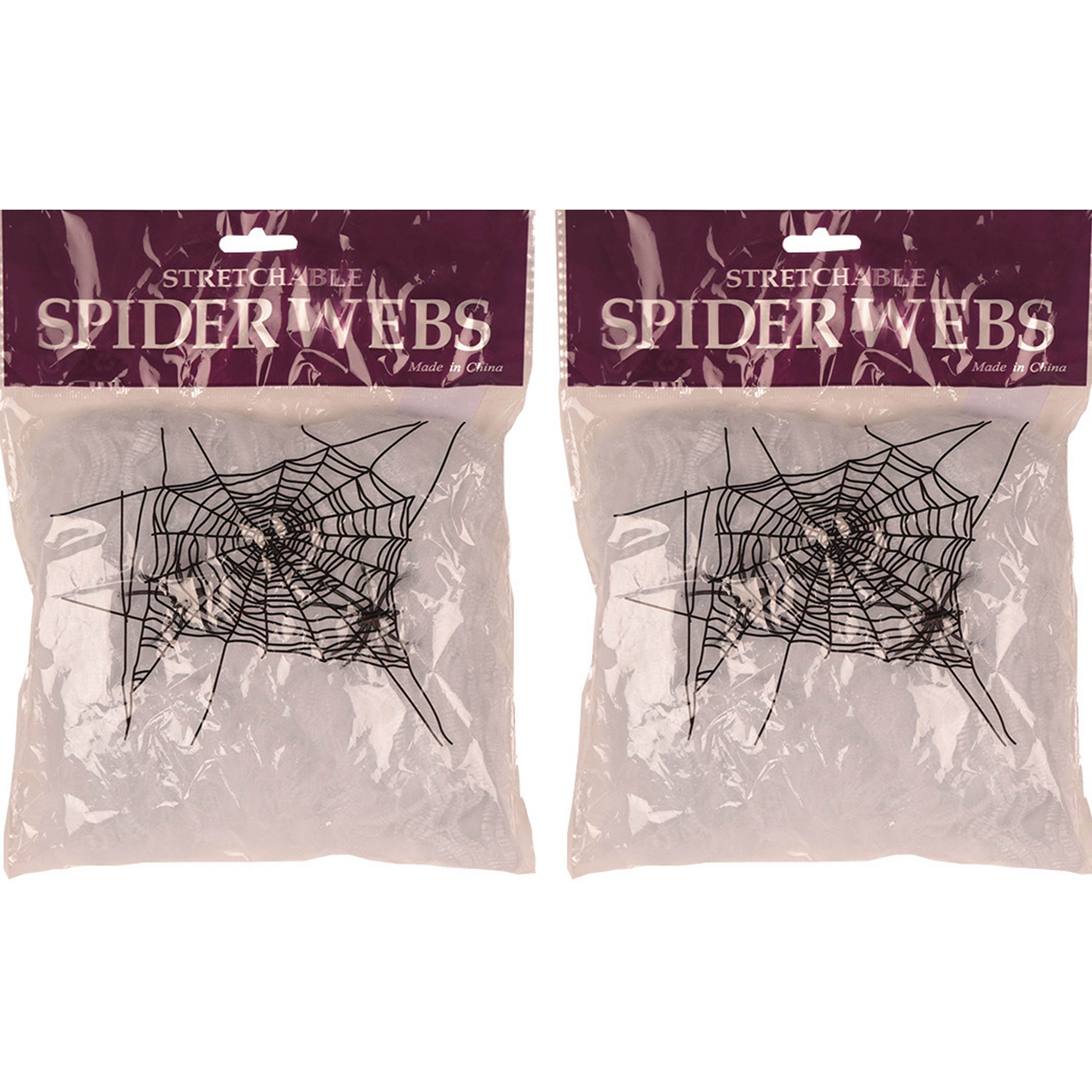 Faram Decoratie spinnenweb-spinrag met spinnen 2x 20 gram wit Halloween-horror versiering
