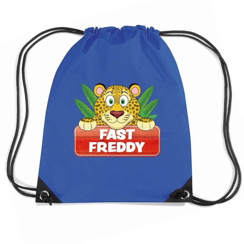 Fast Freddy het jachtluipaard trekkoord rugzak-gymtas blauw voor kinderen
