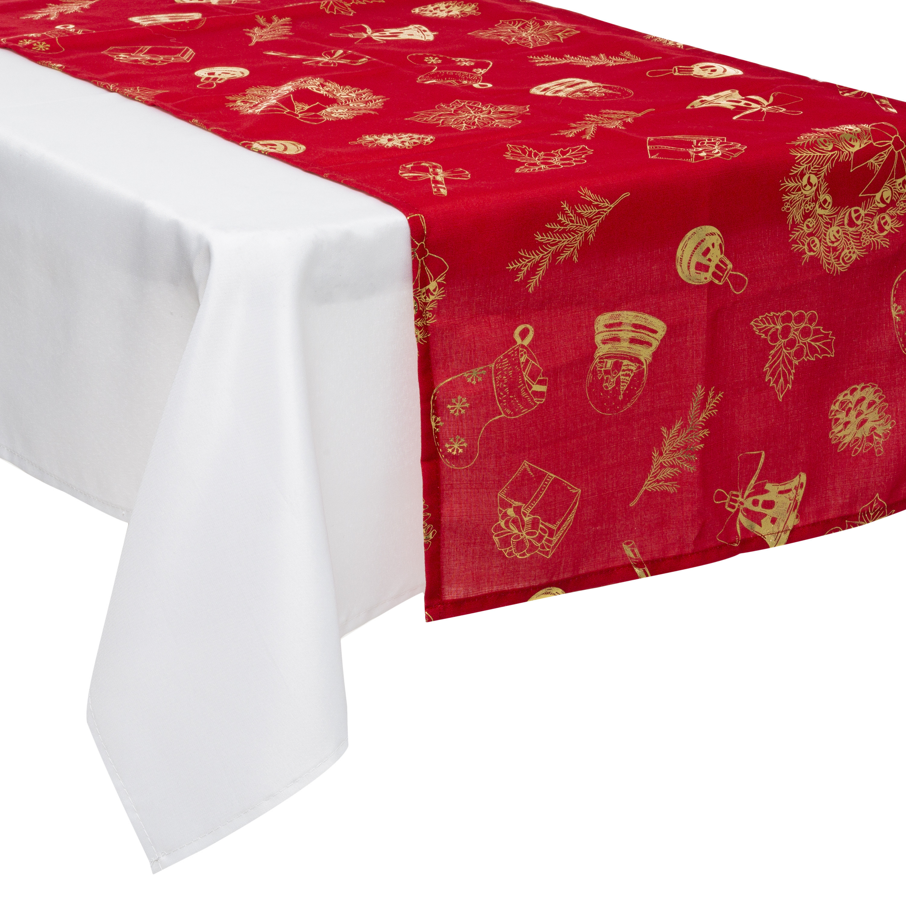 Feeric christmas tafelloper kerst rood-goud -polyester -200 x 45 cm