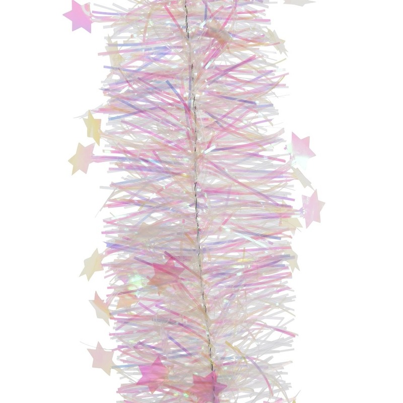 Feest lametta guirlande parelmoer wit sterren-glinsterend 10 x 270 cm feestversiering-decoratie