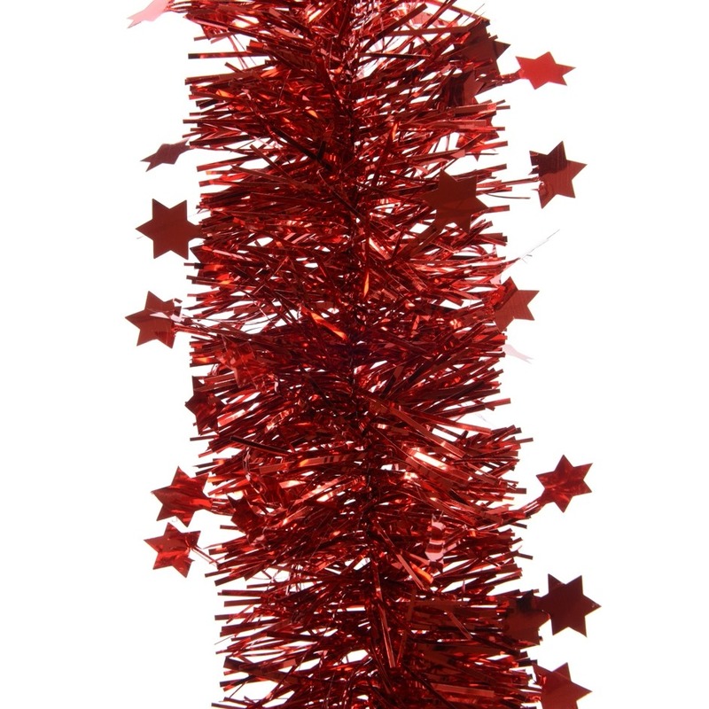 Feest lametta guirlande rood sterren-glinsterend 10 x 270 cm feestversiering-decoratie