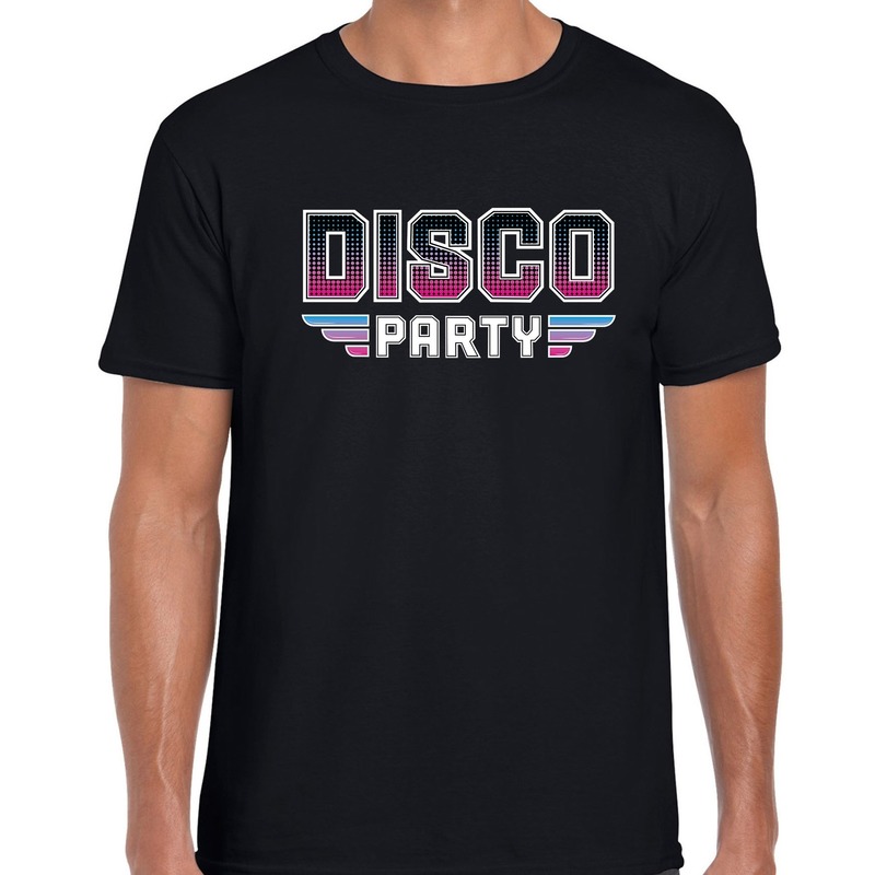 Feest shirt Disco seventies party t-shirt zwart voor heren