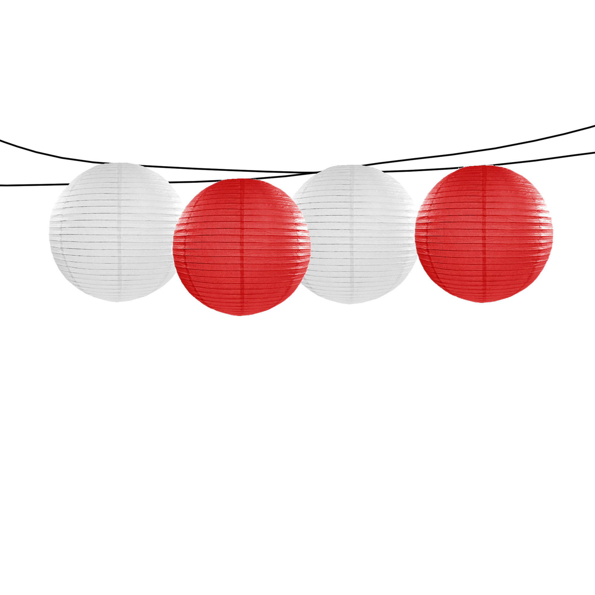 Feest-tuin versiering 4x stuks luxe bol-vorm lampionnen rood en wit dia 35 cm