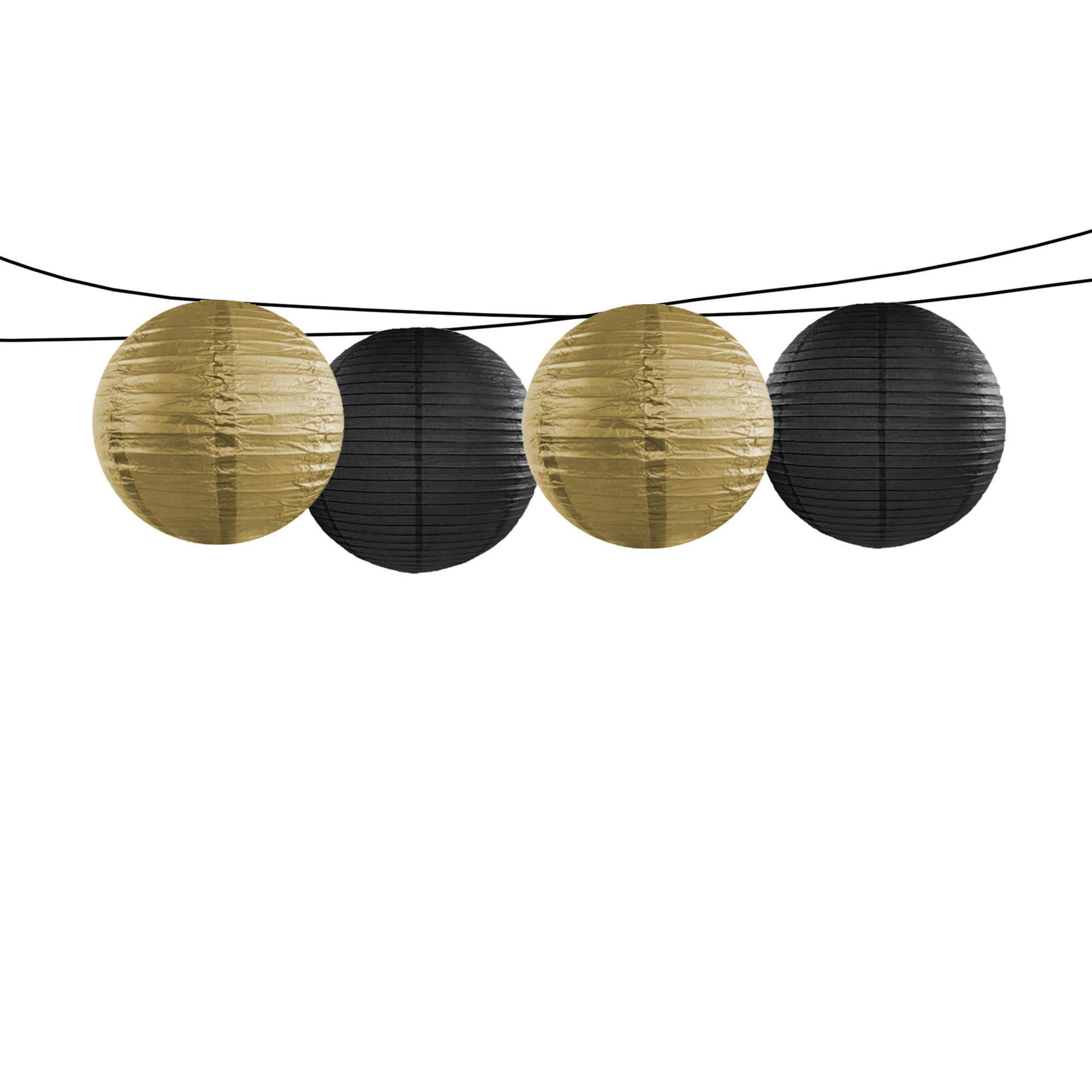 Feest-tuin versiering 4x stuks luxe bol-vorm lampionnen zwart en goud dia 35 cm