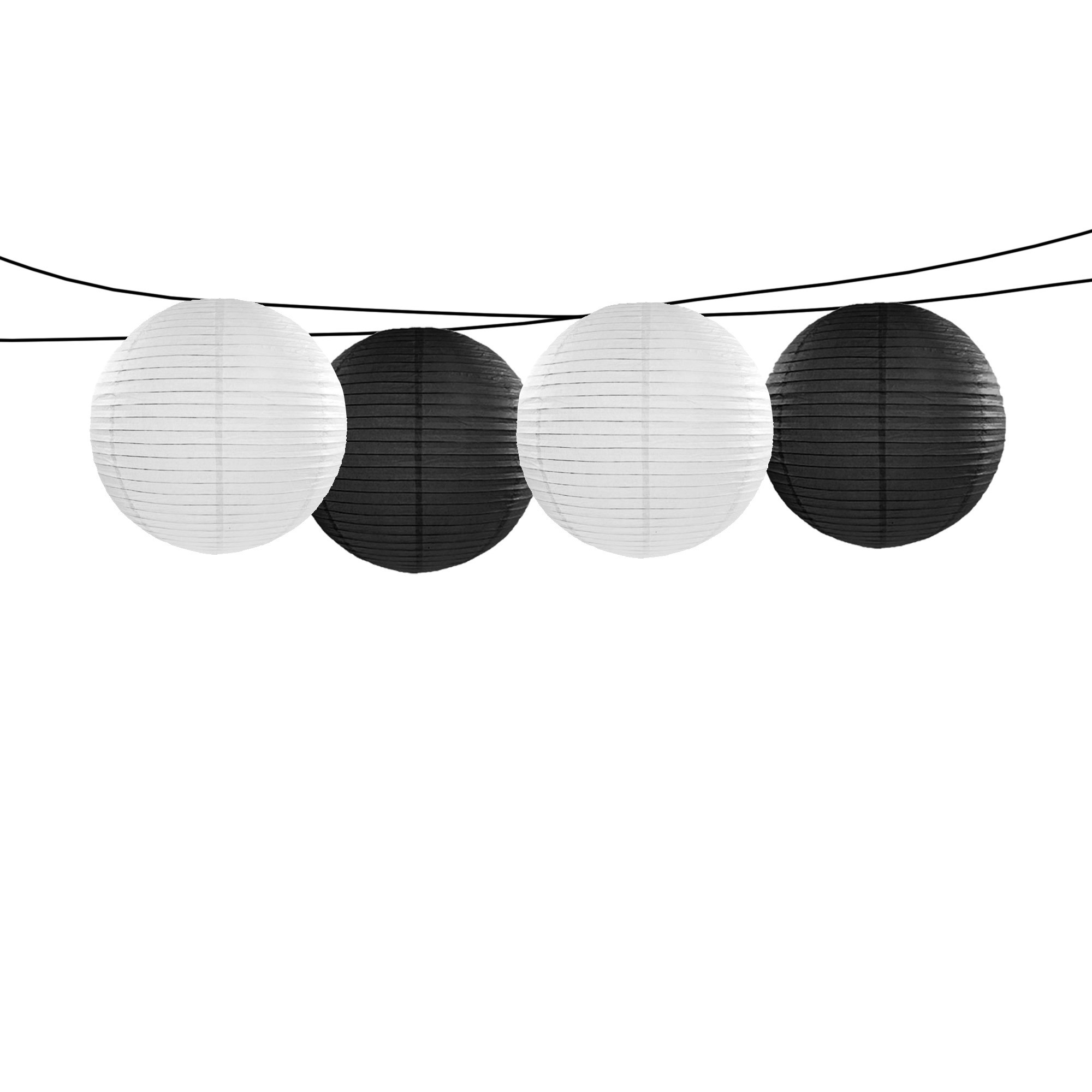 Feest-tuin versiering 4x stuks luxe bol-vorm lampionnen zwart en wit dia 35 cm