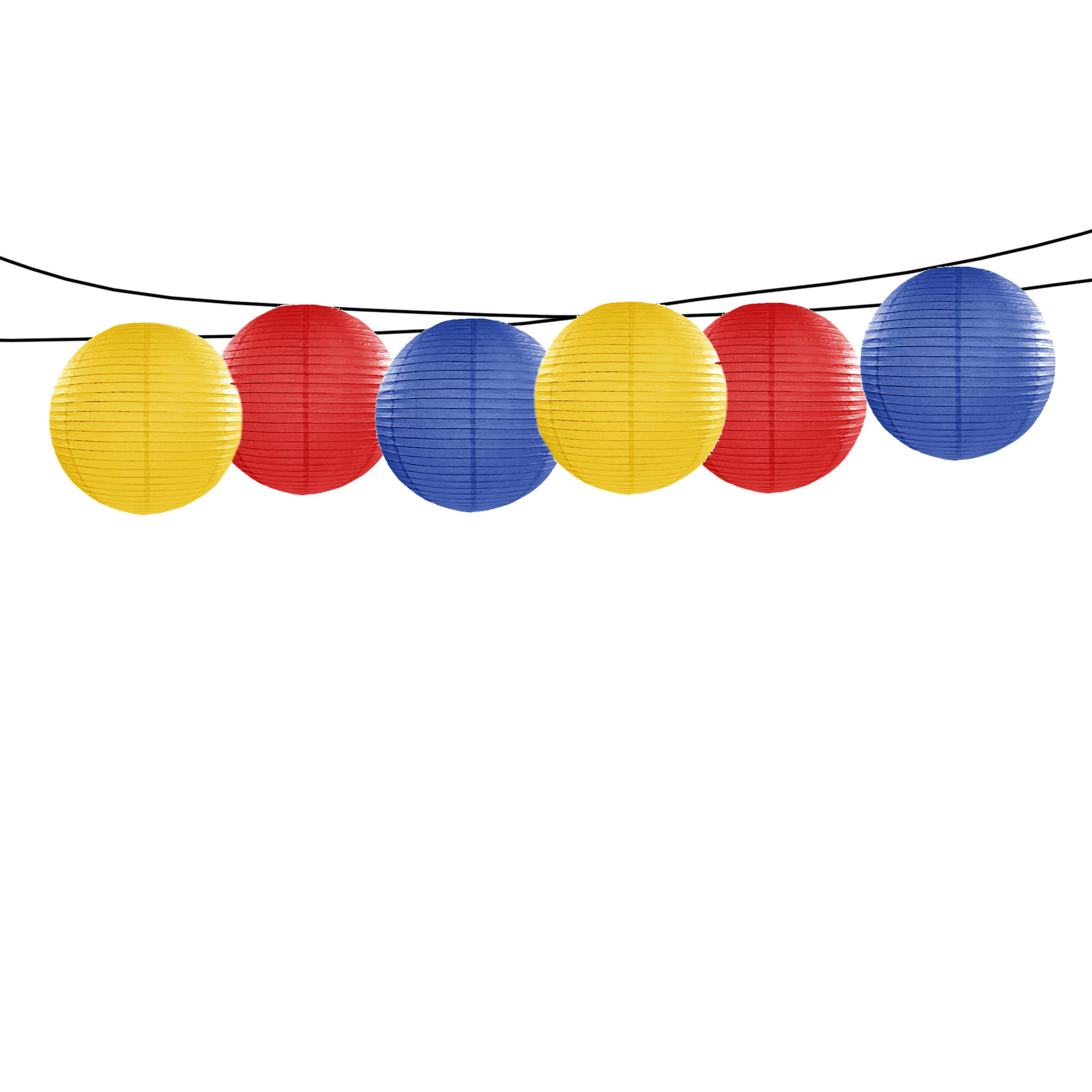 Feest-tuin versiering 6x stuks luxe bol-vorm lampionnen blauw-geel-rood dia 35 cm