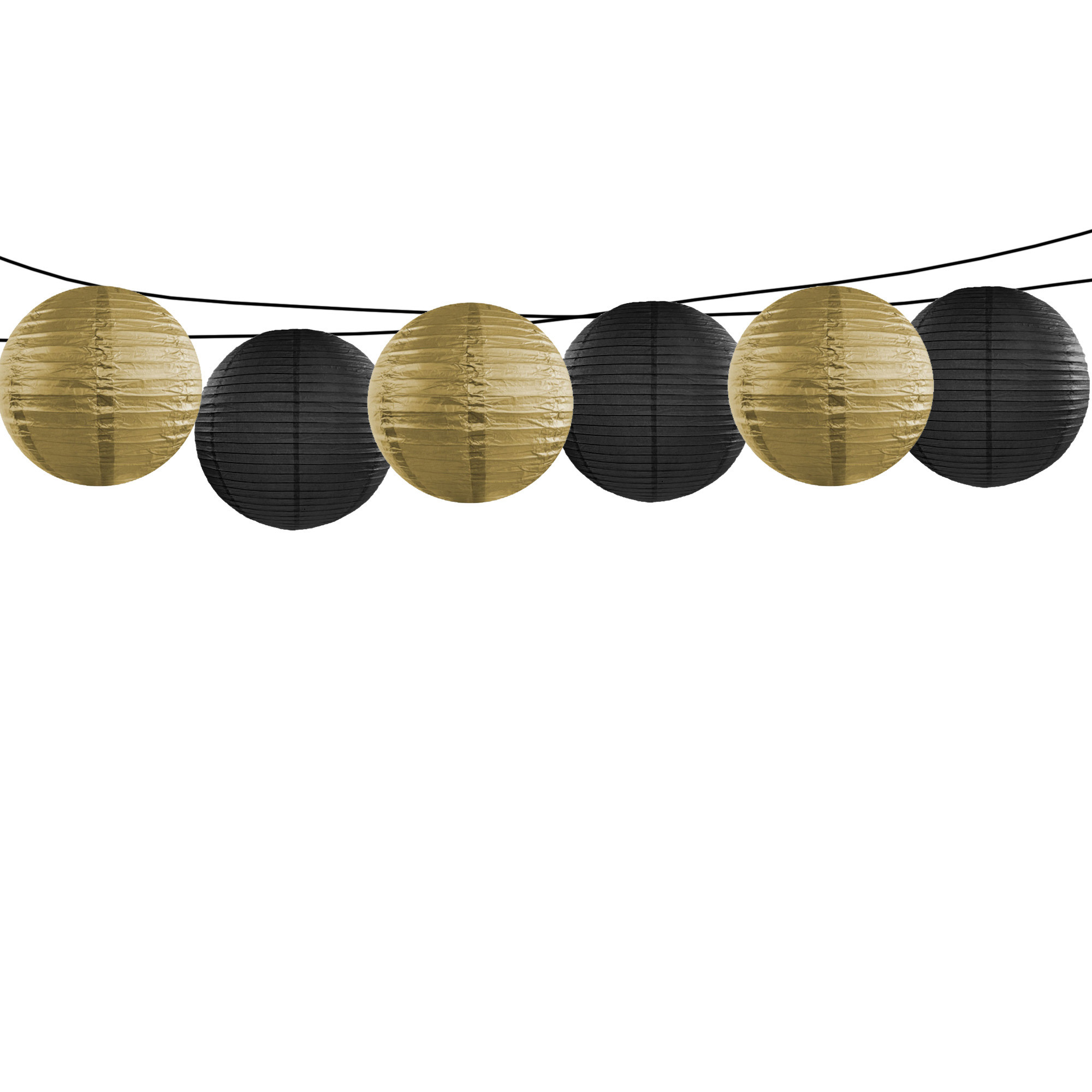 Feest-Tuin versiering 6x stuks luxe bol-vorm lampionnen zwart en goud dia 35 cm
