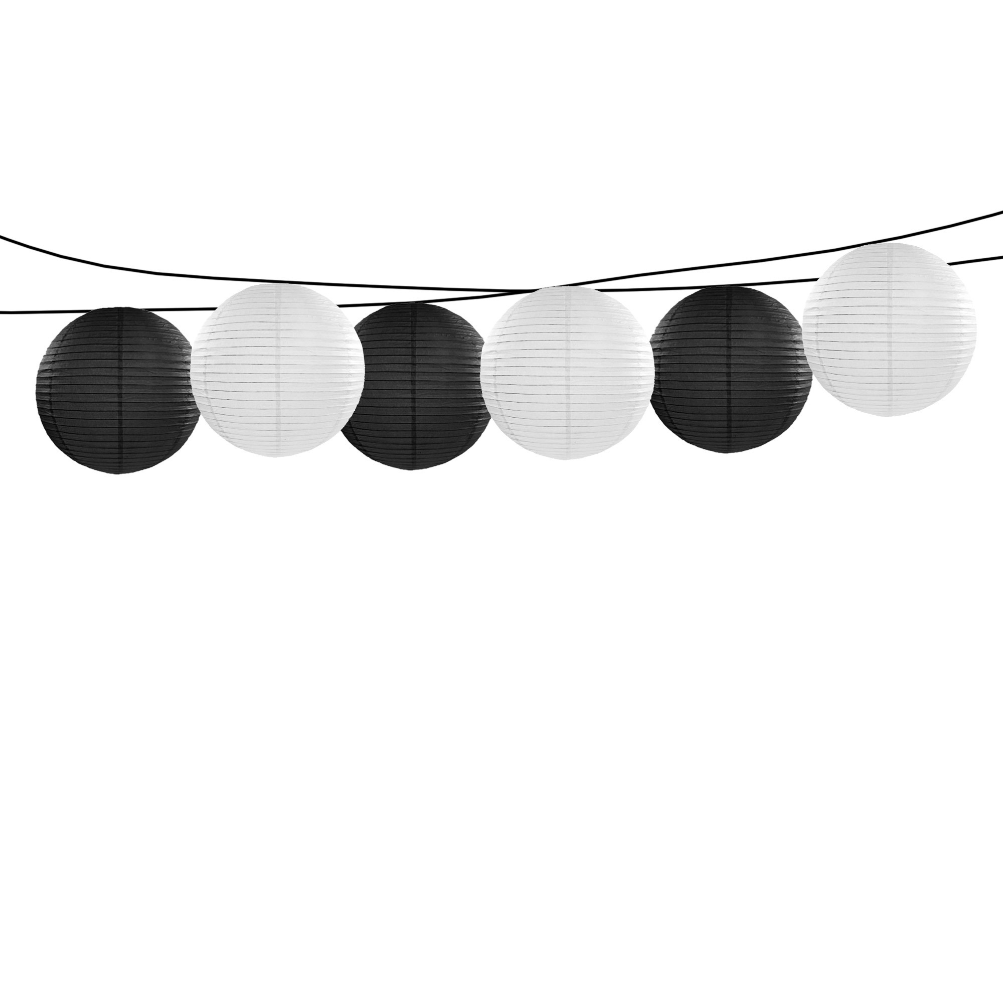 Feest-tuin versiering 6x stuks luxe bol-vorm lampionnen zwart en wit dia 35 cm