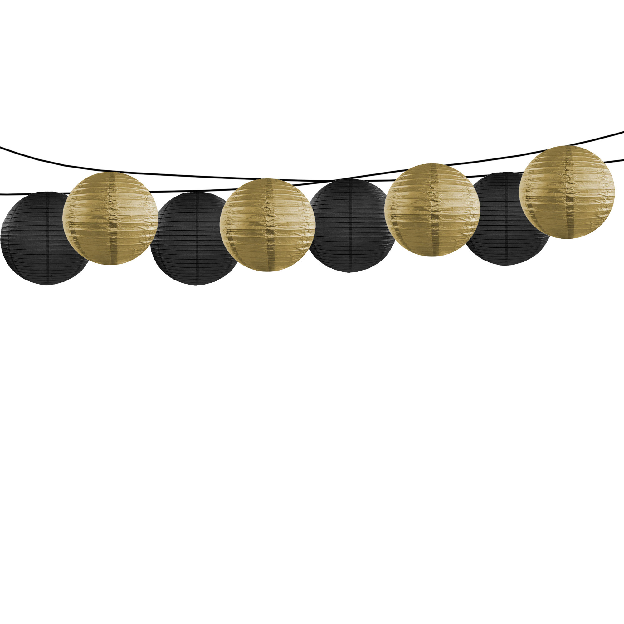Feest-tuin versiering 8x stuks luxe bol-vorm lampionnen zwart en goud dia 35 cm