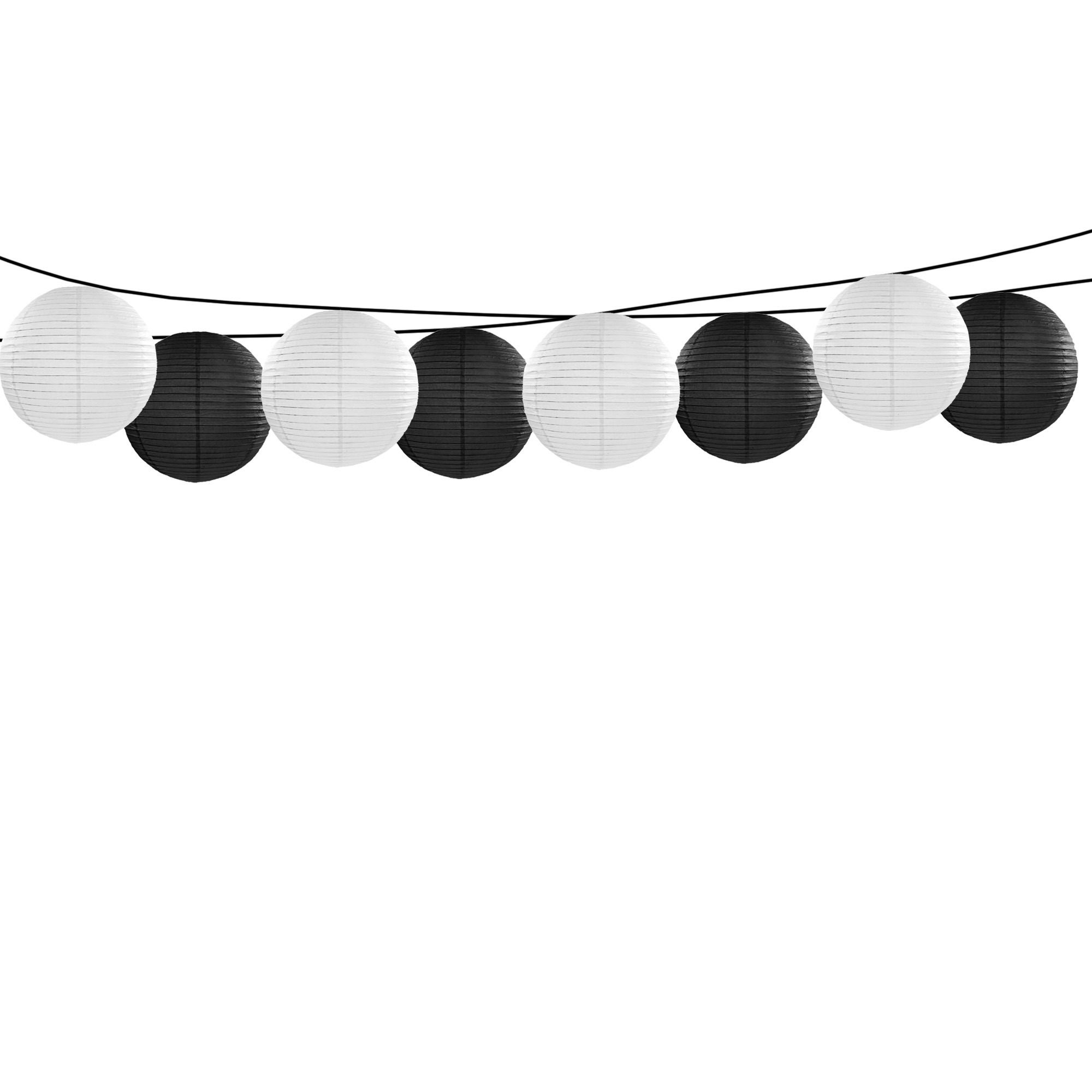 Feest-tuin versiering 8x stuks luxe bol-vorm lampionnen zwart en wit dia 35 cm