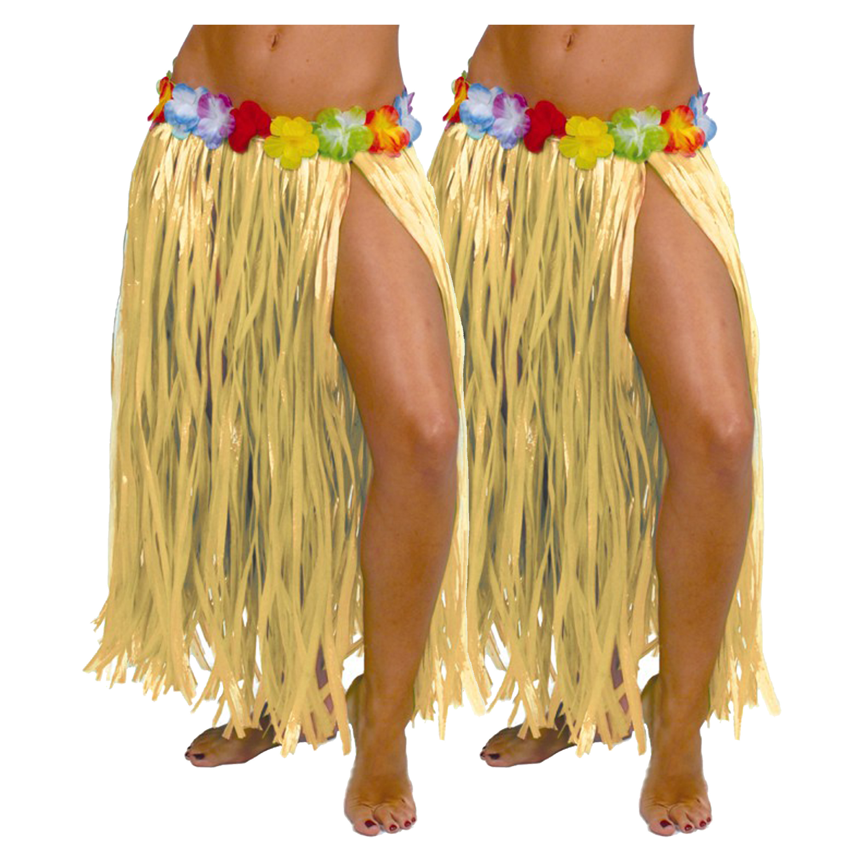 Fiestas Guirca Hawaii verkleed rokje 2x voor volwassenen naturel 75cm hoela rok tropisch