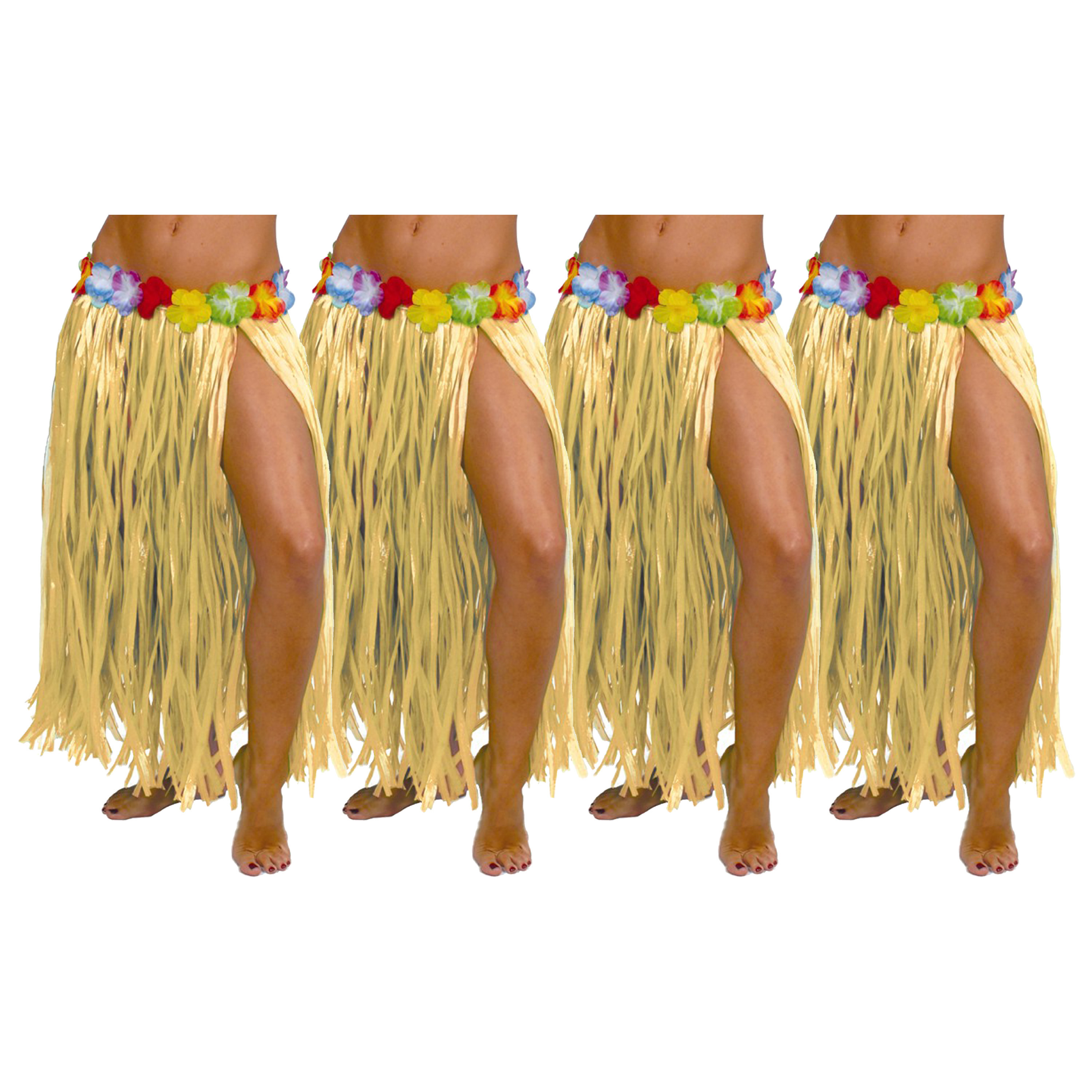 Fiestas Guirca Hawaii verkleed rokje 4x voor volwassenen naturel 75cm hoela rok tropisch