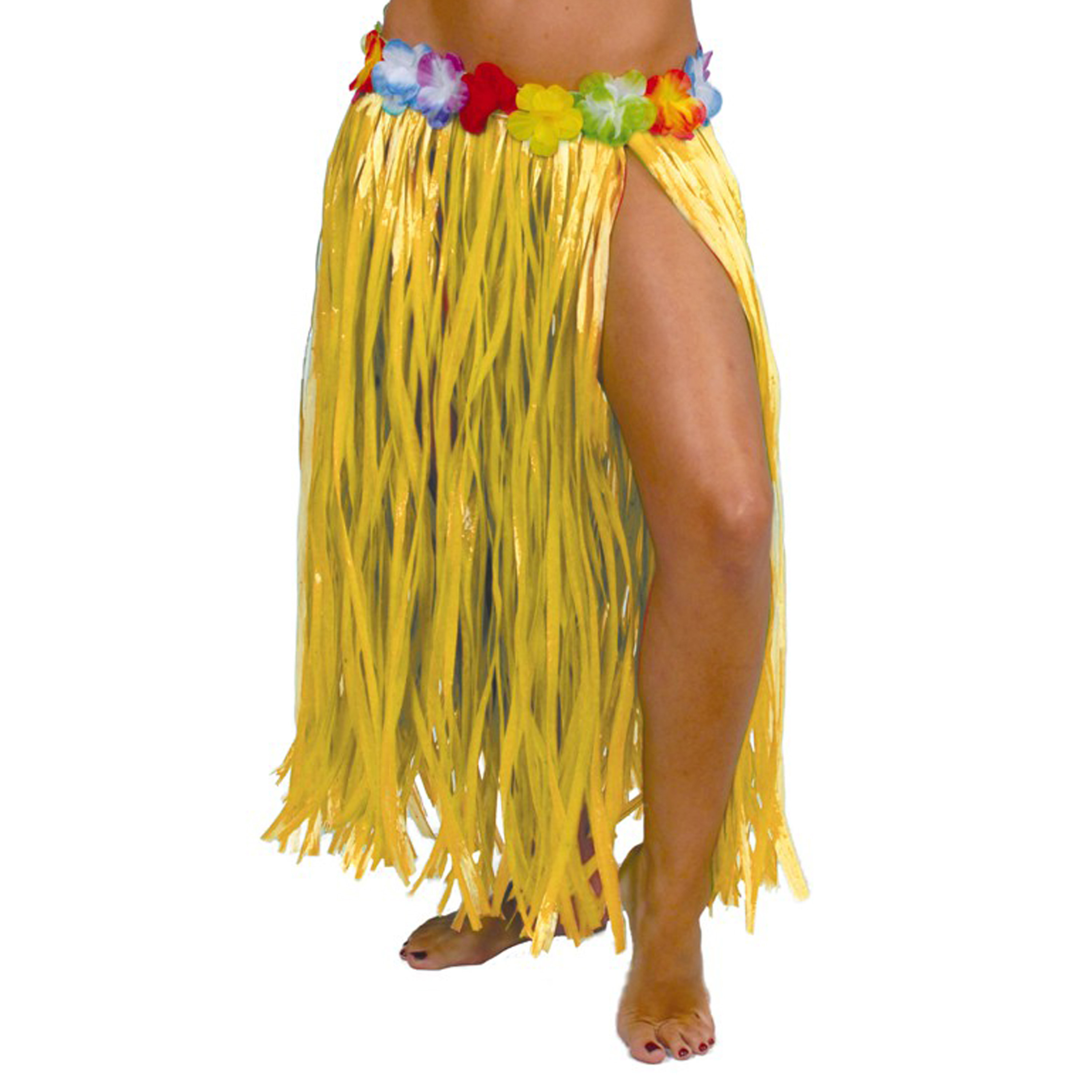 Fiestas Guirca Hawaii verkleed rokje voor volwassenen geel 75 cm hoela rok tropisch