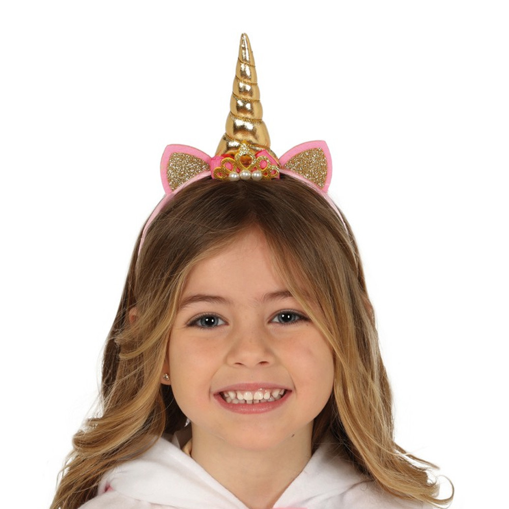 Fiestas Verkleed haarband Unicorn/eenhoorn - goud gekleurd - meisjes