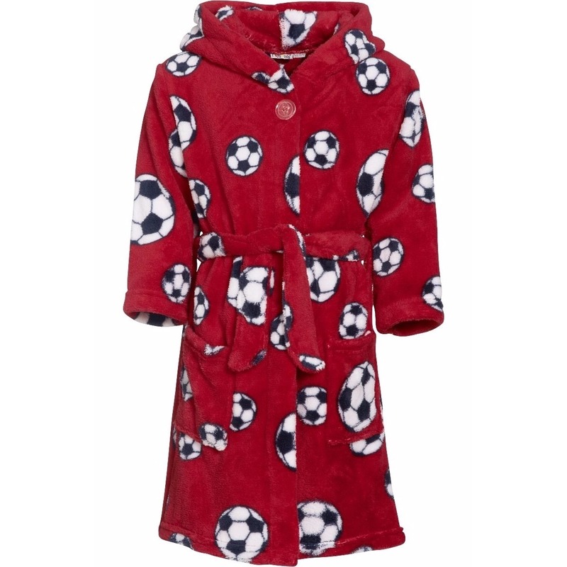 Fleece badjas rood voetbalprint voor jongens