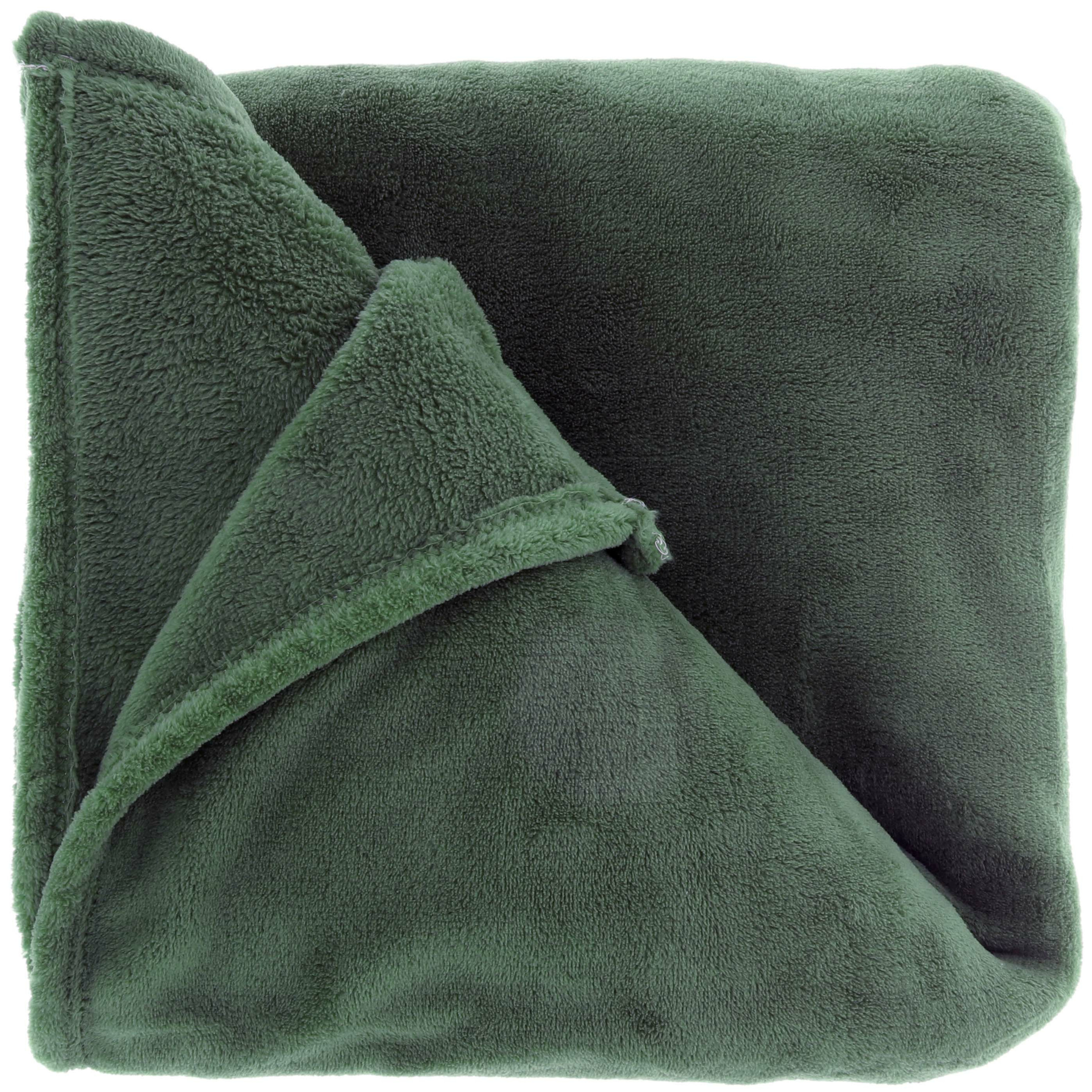 Fleece deken-plaid Bailey 130 x 180 cm smaragd groen