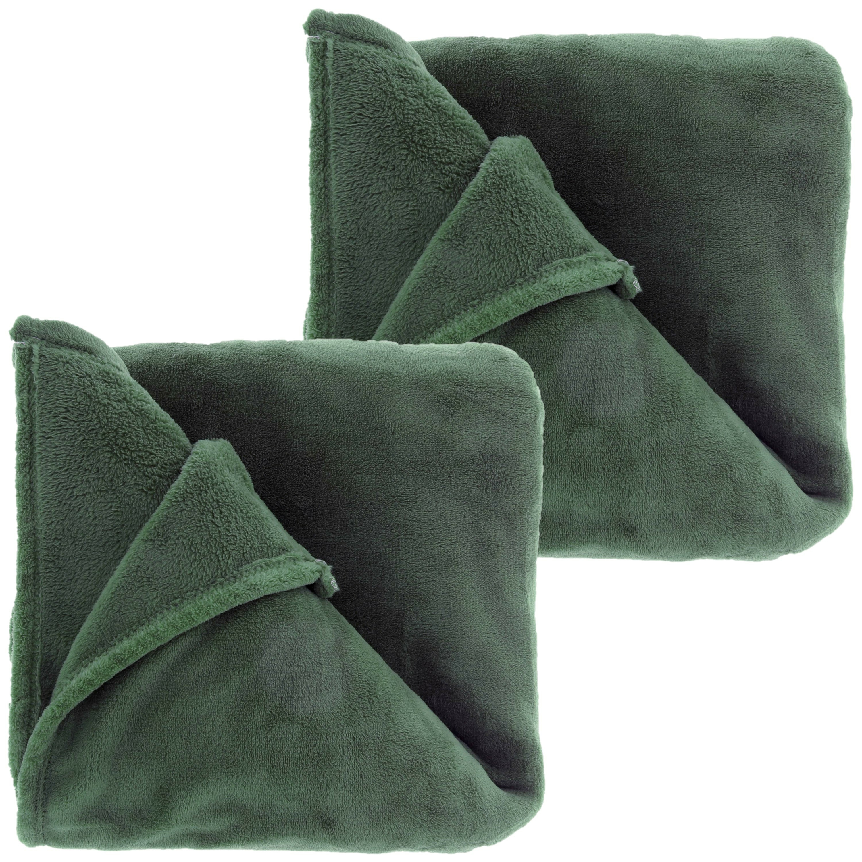 Fleece deken-plaid Bailey 2 stuks 130 x 180 cm smaragd groen