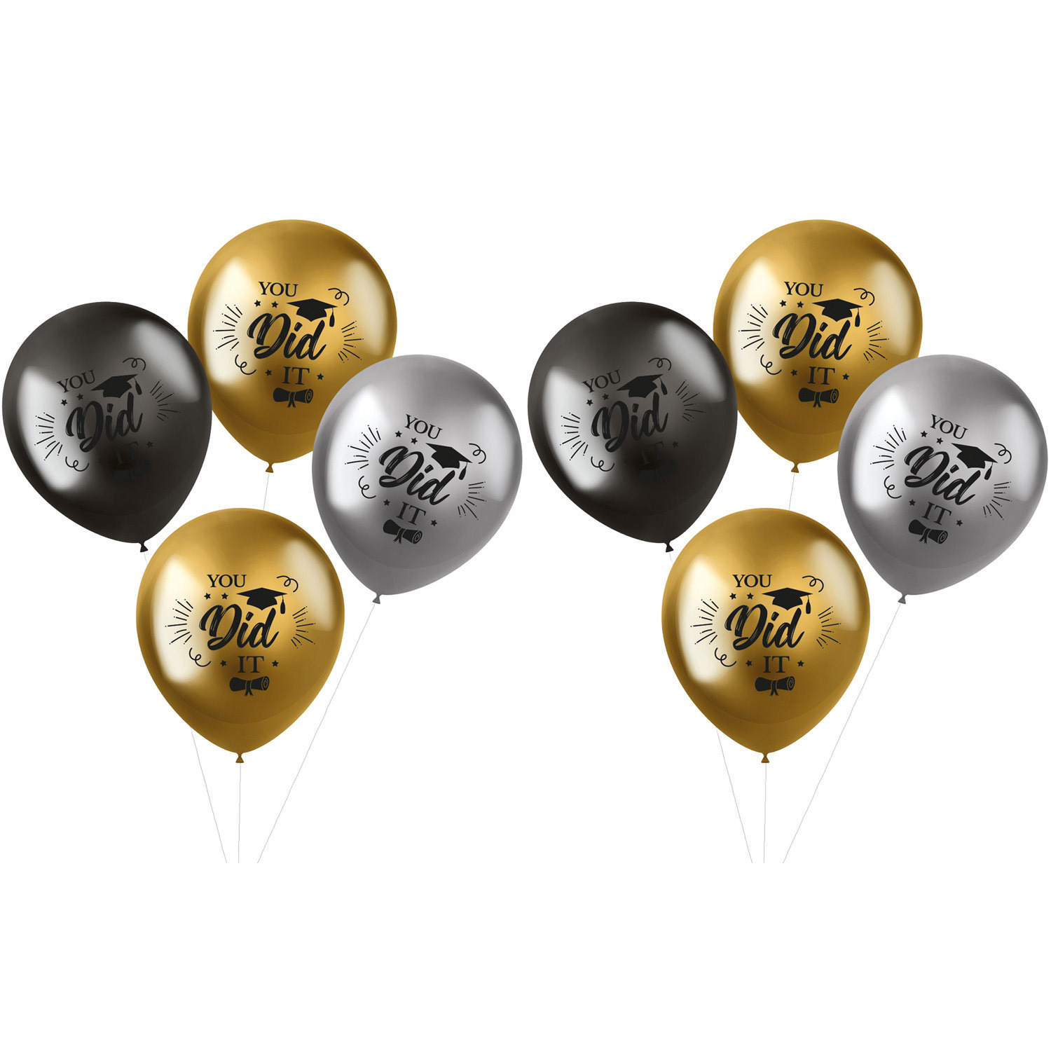 Folat Ballonnen geslaagd thema 12x goud-zilver-grijs latex 33 cm examenfeest versiering