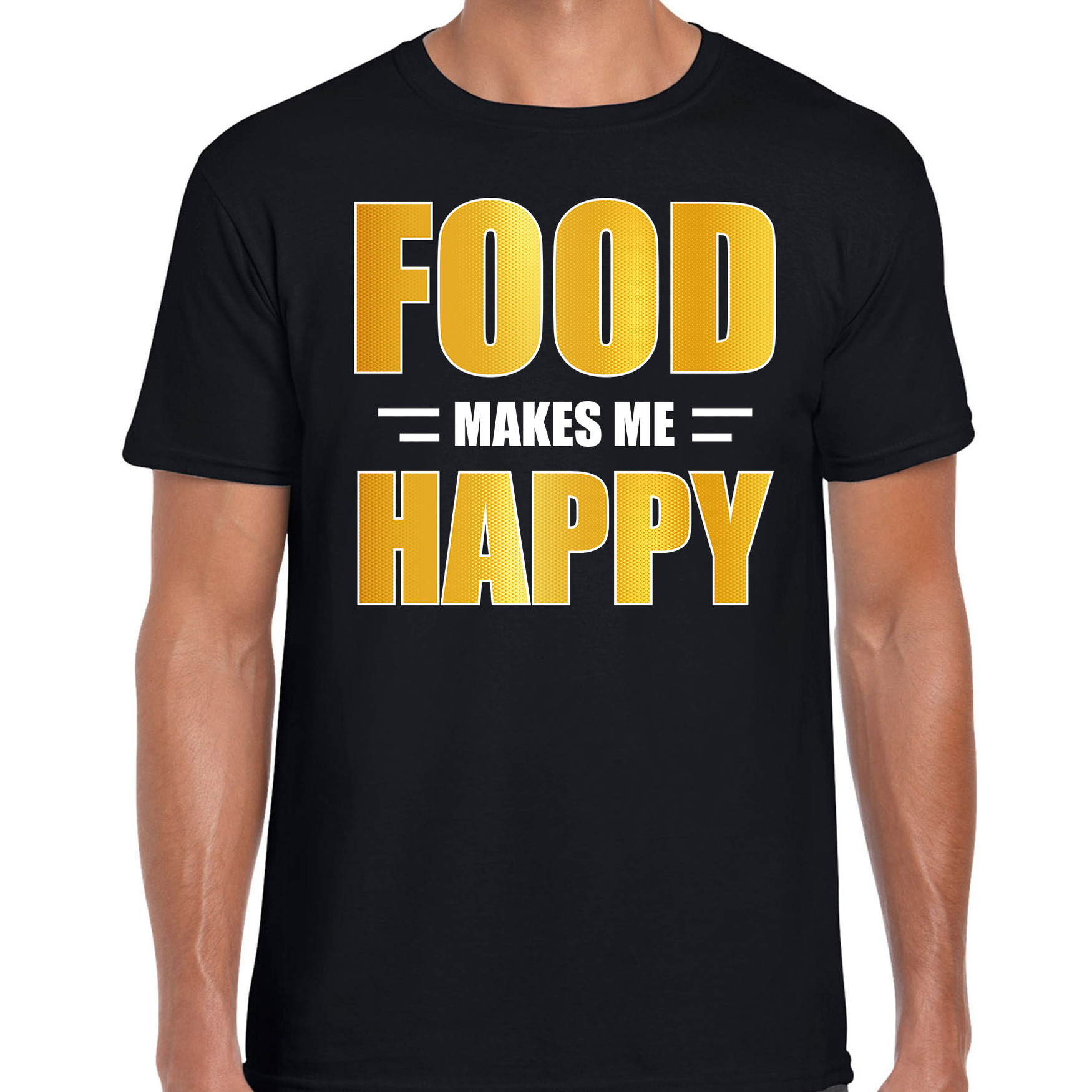 Food makes me happy fun shirt zwart voor heren