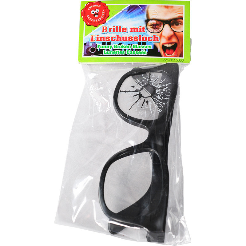 Fop bril met barst in glas kunststof verkleedbrillen