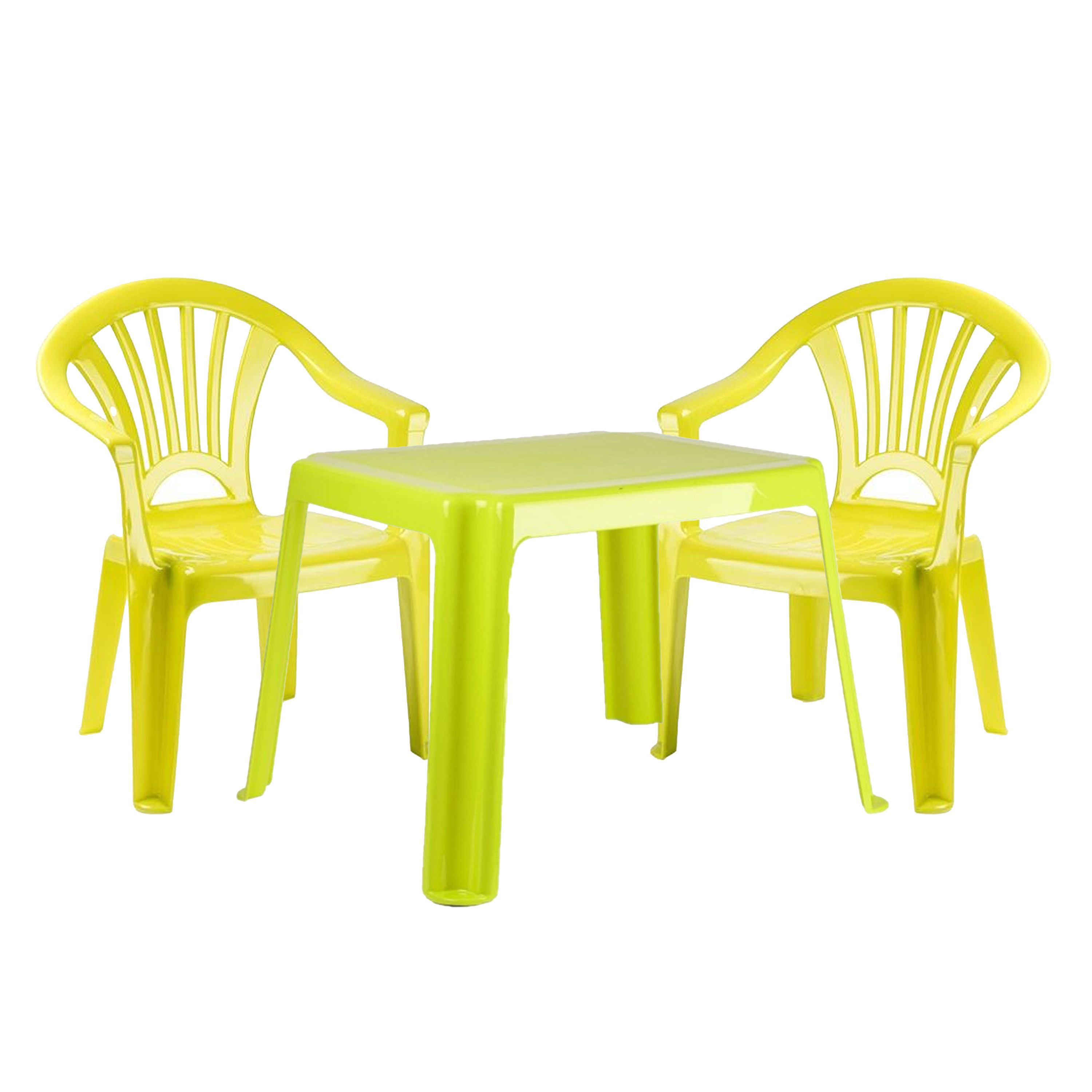 Forte Plastics Kinderstoelen 2x met tafeltje set buiten-binnen groen kunststof