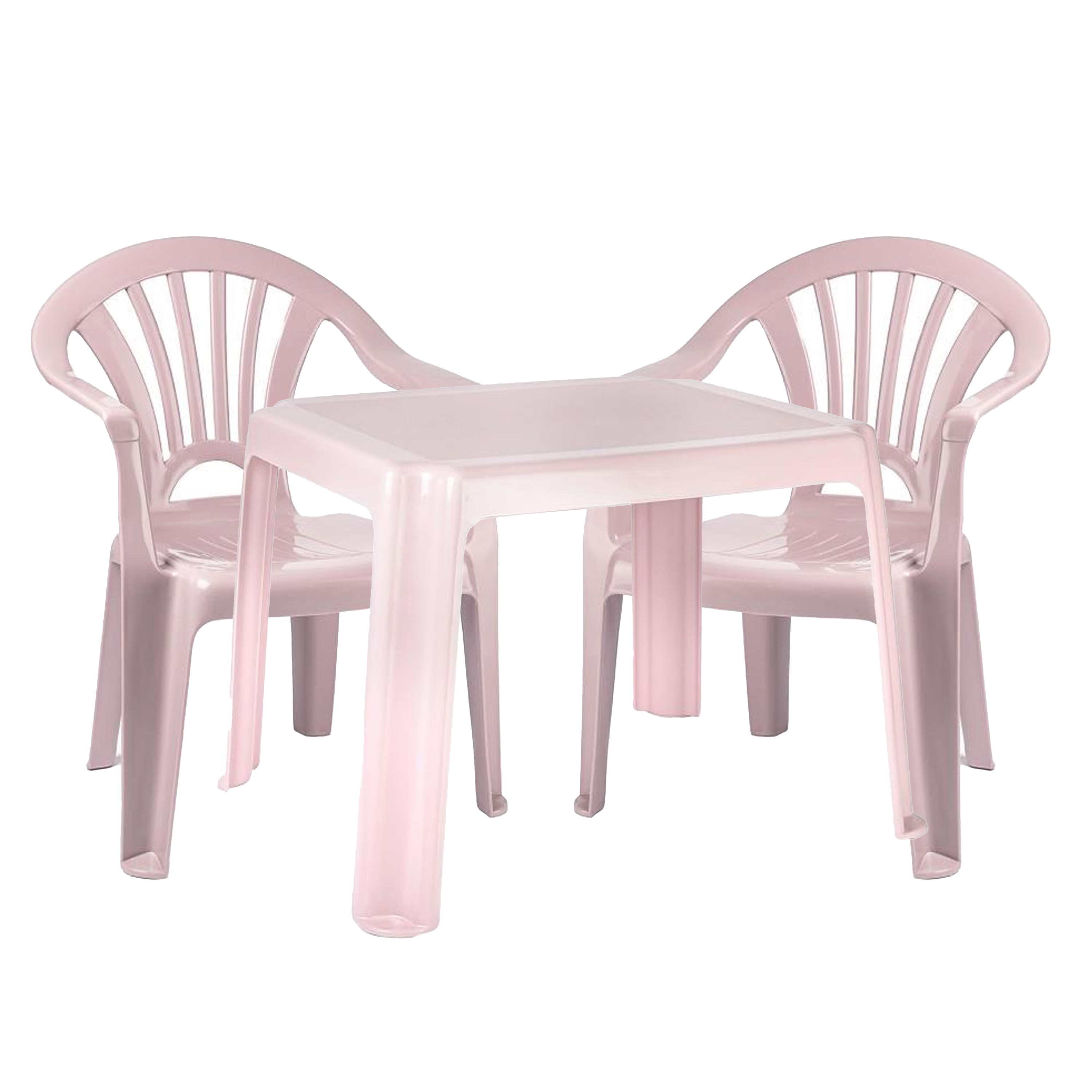 Forte Plastics Kinderstoelen 2x met tafeltje set buiten-binnen roze kunststof