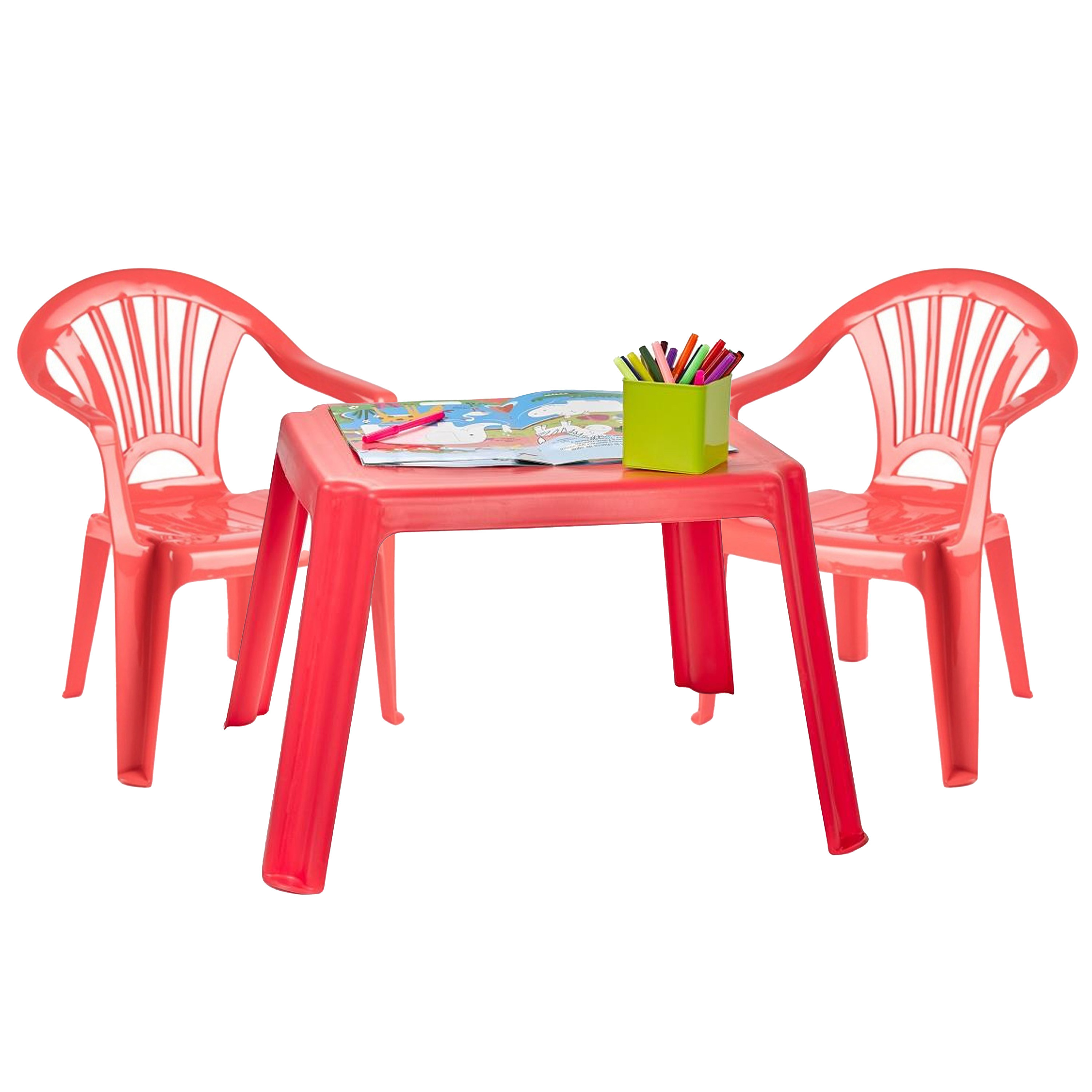 Forte Plastics Kinderstoelen 2x met tafeltje set buiten-binnen steenrood kunststof