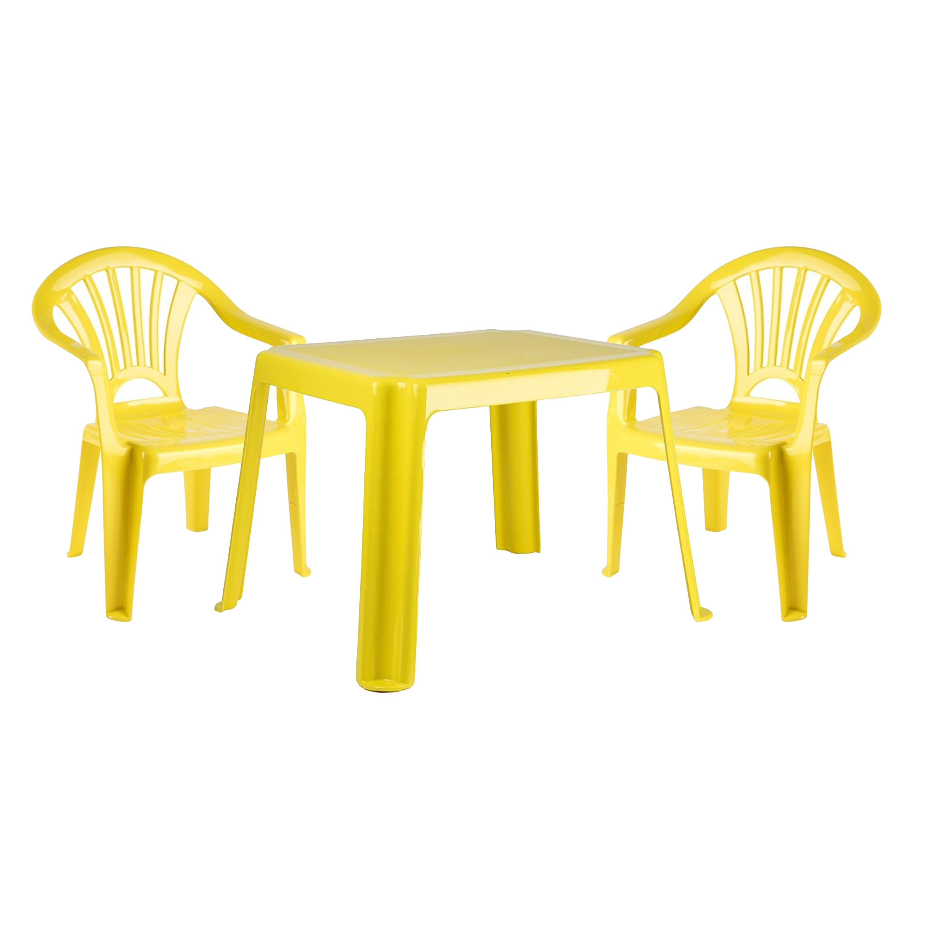 Forte Plastics Kinderstoelen 4x met tafeltje set buiten-binnen geel kunststof