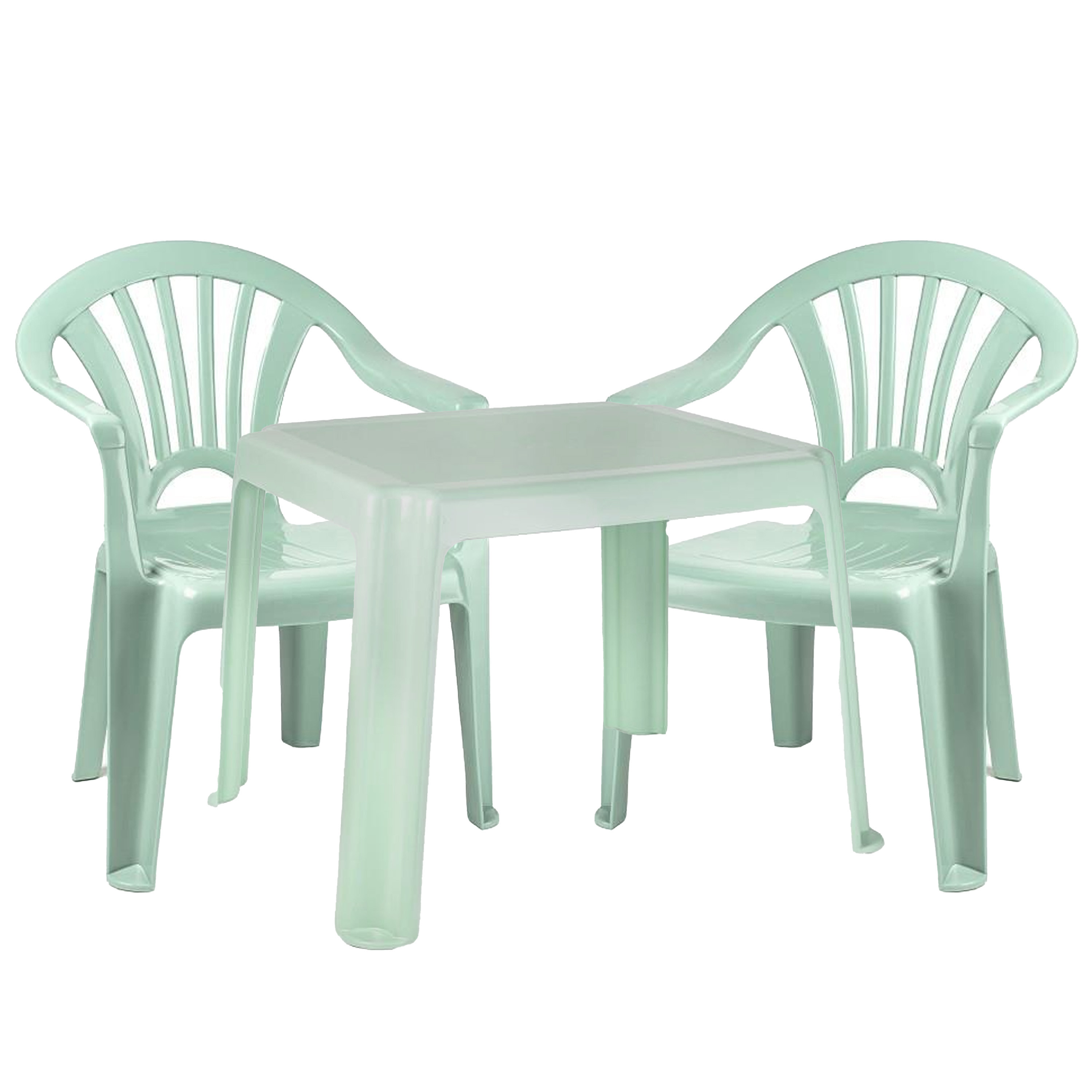 Forte Plastics Kinderstoelen 4x met tafeltje set buiten-binnen mintgroen kunststof