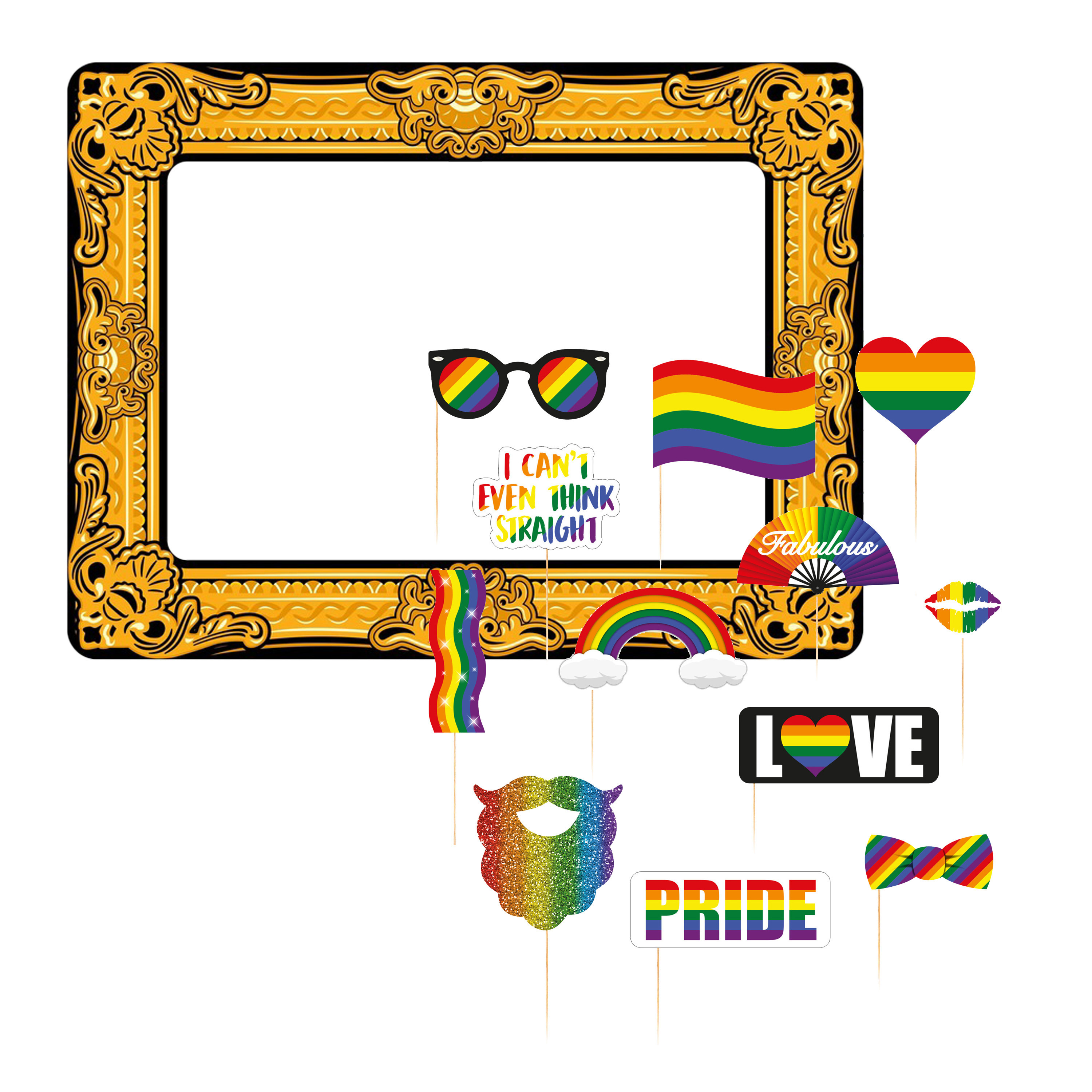 Foto prop set met frame gay pride 13-delig LHBTI-LGBTQ parade photo booth accessoires