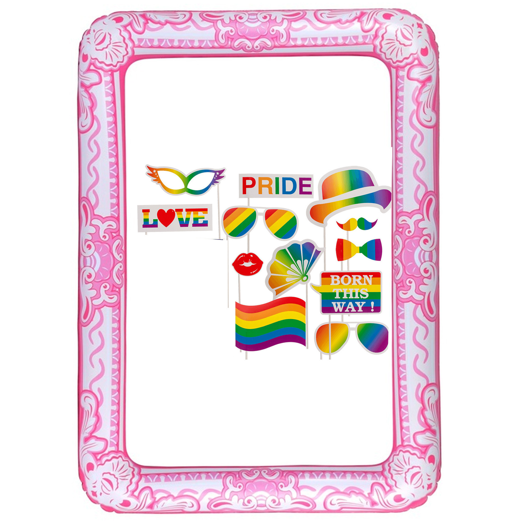 Foto prop set met frame gay pride regenboog thema 13-delig photo booth accessoires