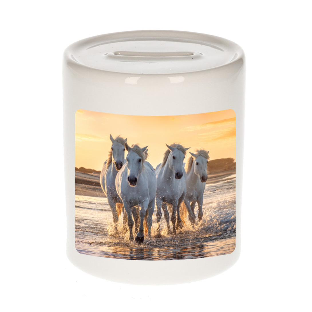 Foto wit paard spaarpot 9 cm Cadeau paarden liefhebber