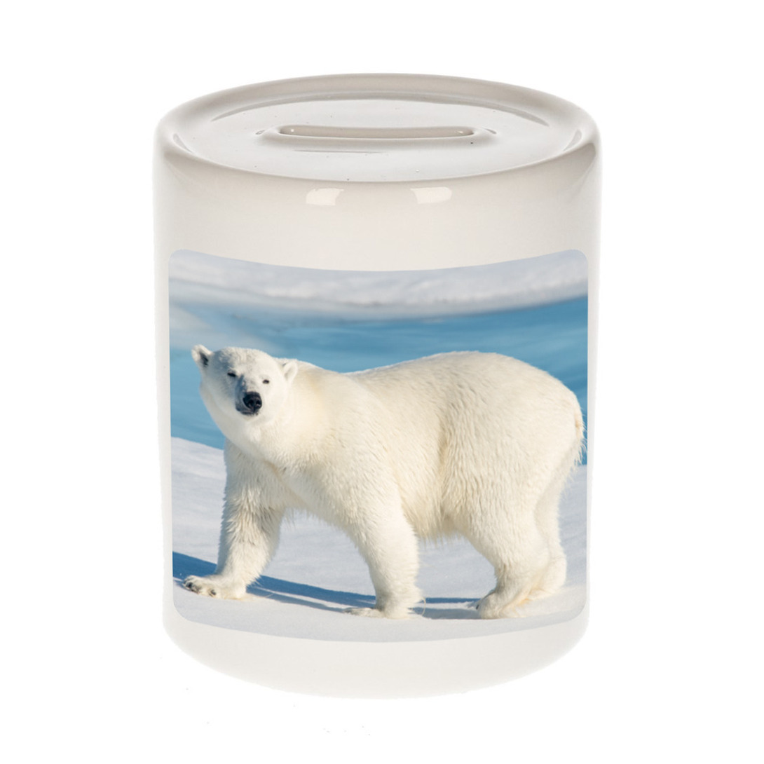 Foto witte ijsbeer spaarpot 9 cm Cadeau ijsberen liefhebber